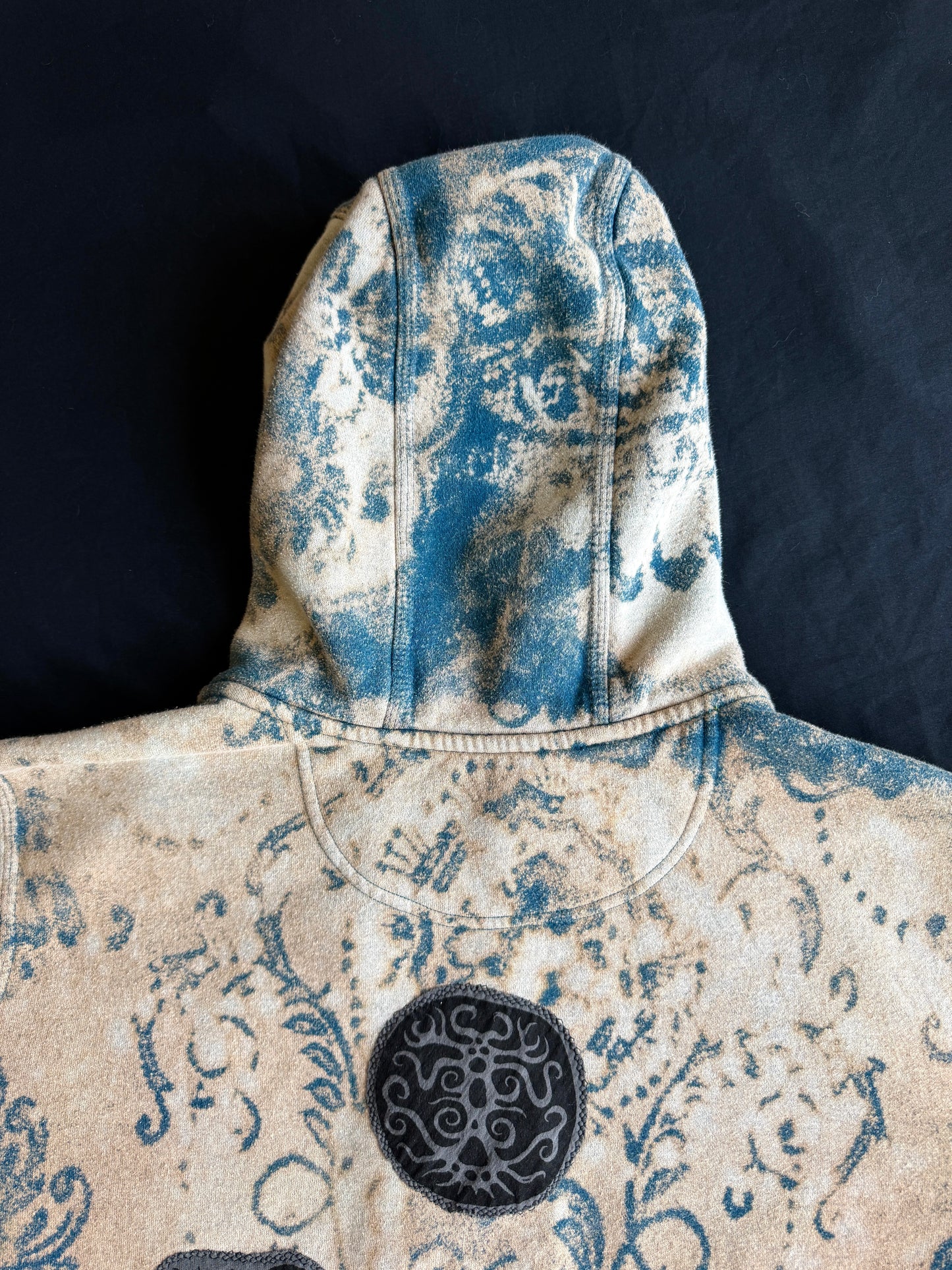 Moon goddess patch bleach dyed zip up hoodie