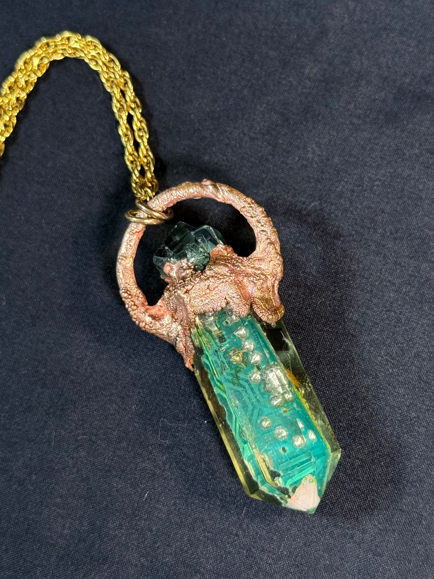 Cyber mushroom crystal with fluorite cube and opal