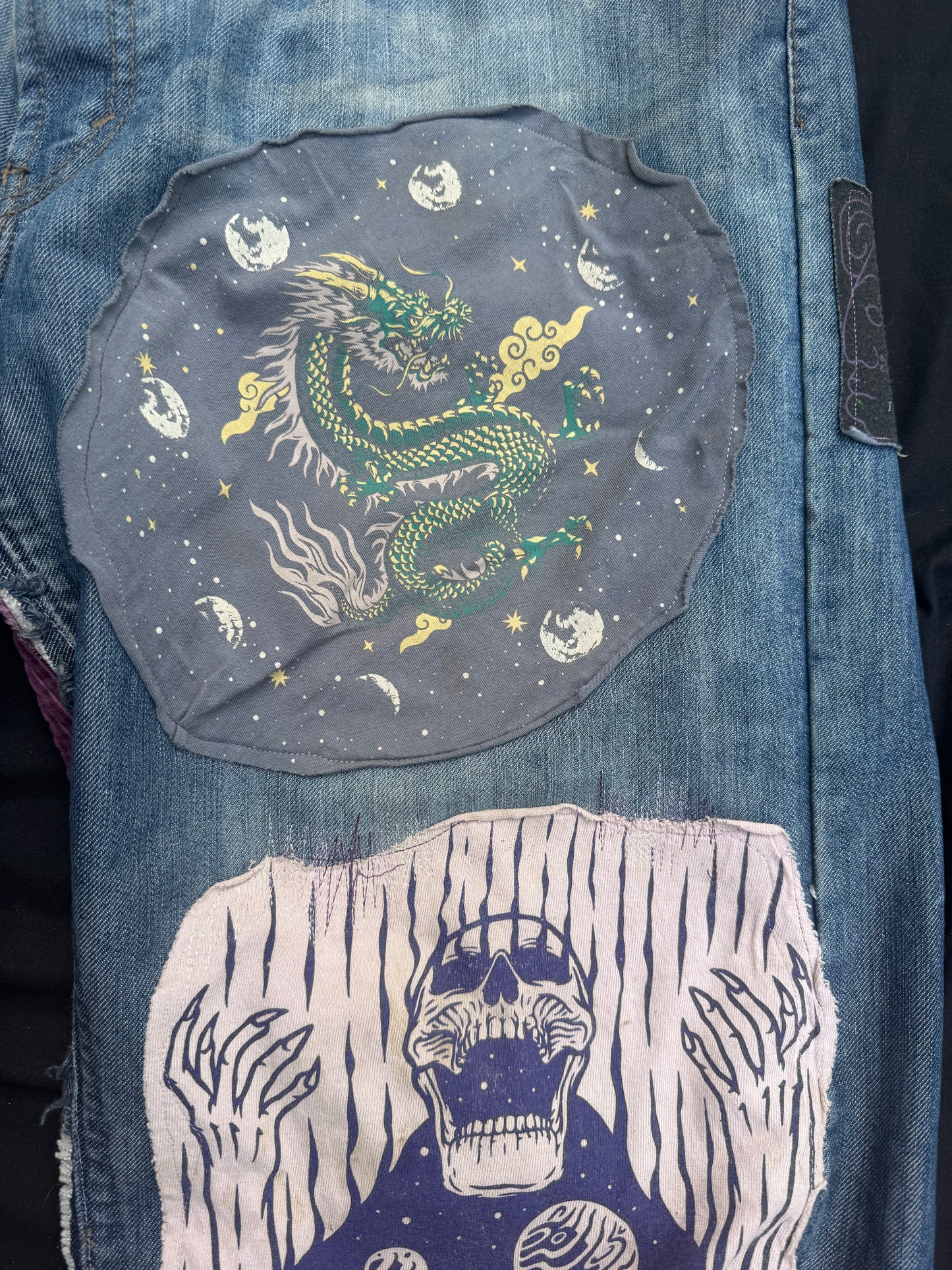 Purple collaged denim with added corduroy flair