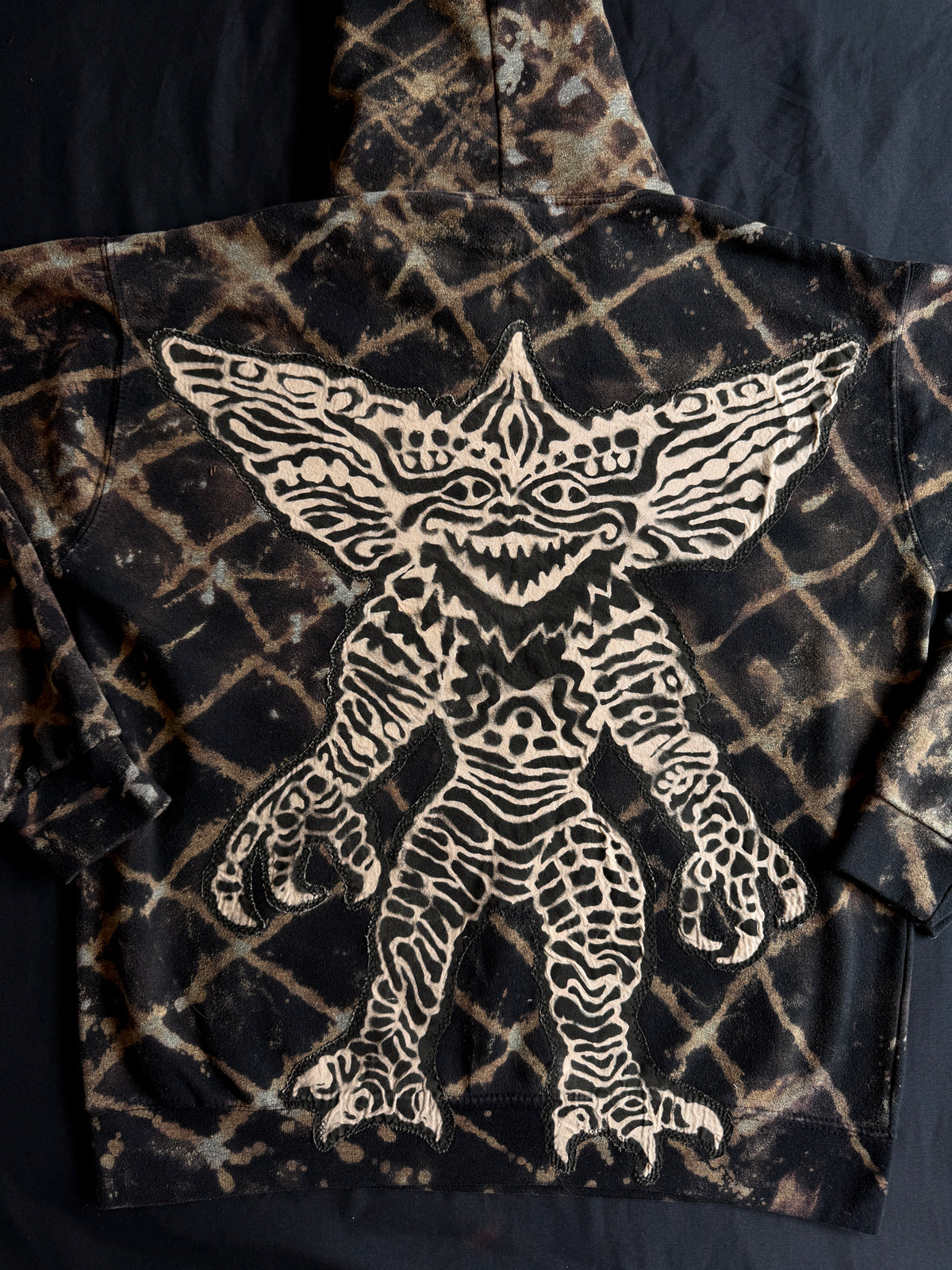 Gremlin + chameleon bleach dyed hoodie