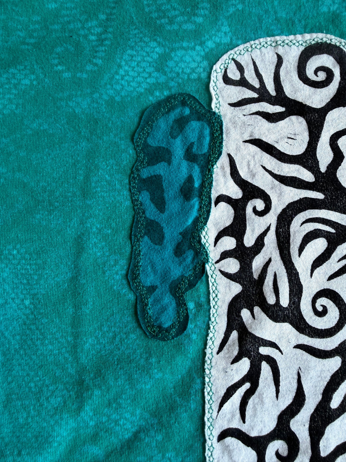 Moon goddess patch + shapes bleach dyed t-shirt