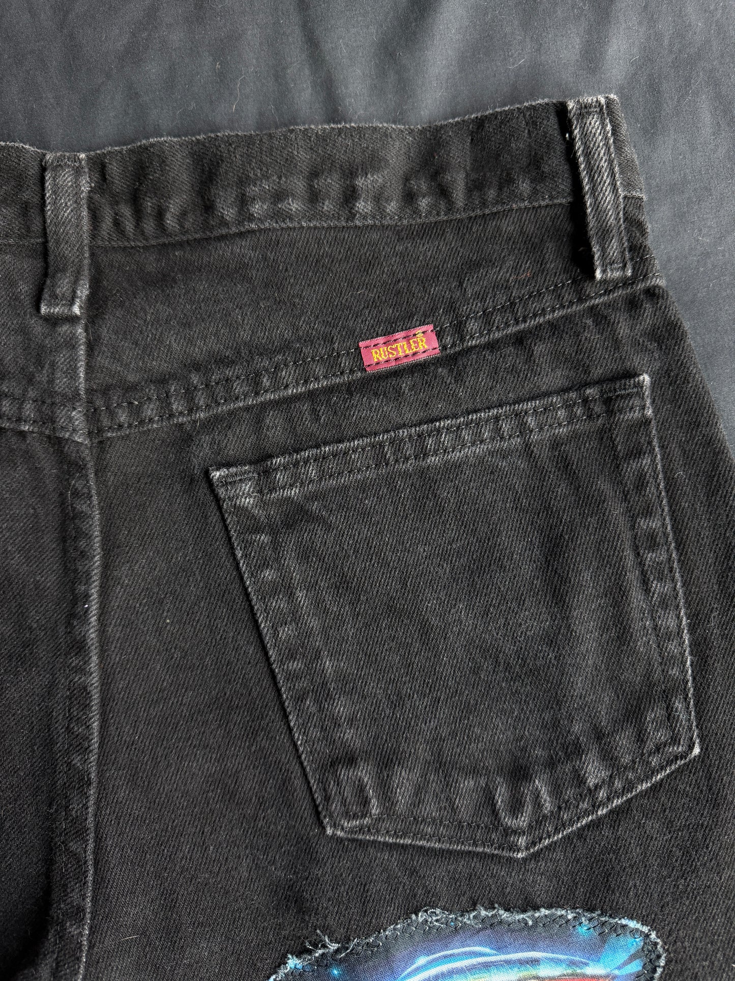 Alien + UFO black jean shorts