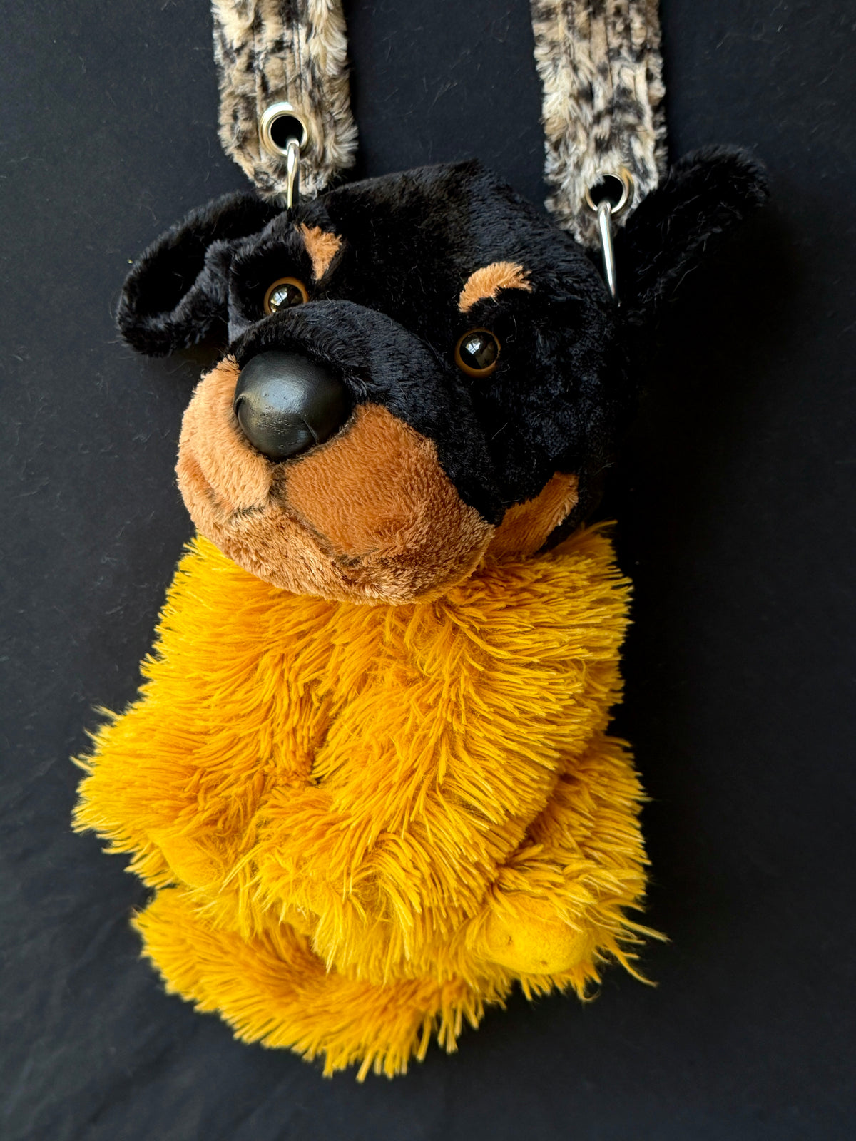 Rottweiler + fluffy cat hybrid side bag