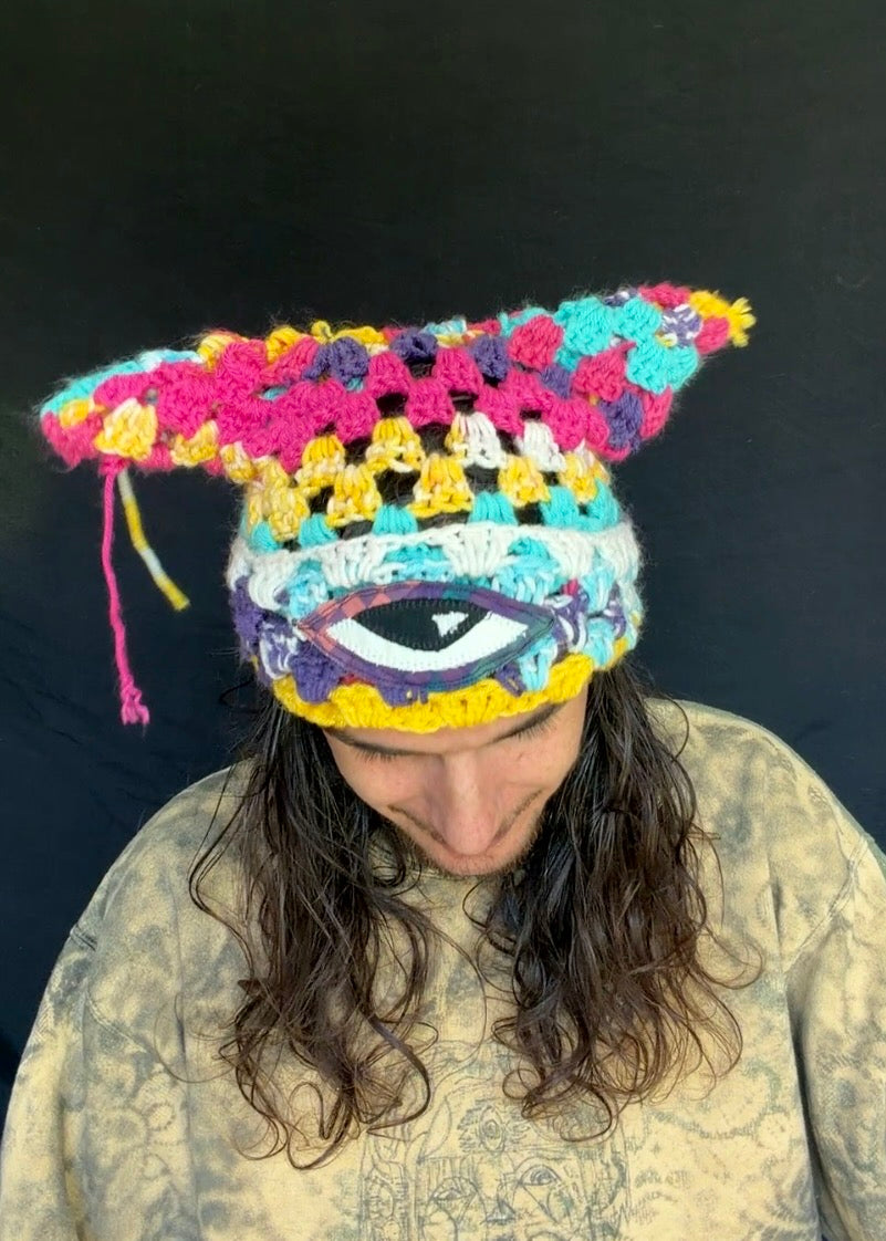 Crochet eyeball patch hat