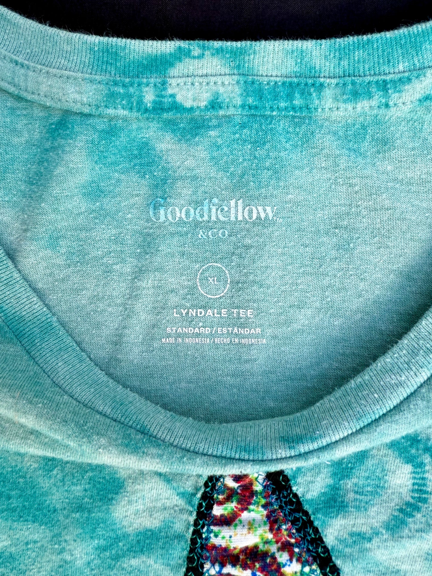 Clown patch bleach dyed spiral t-shirt