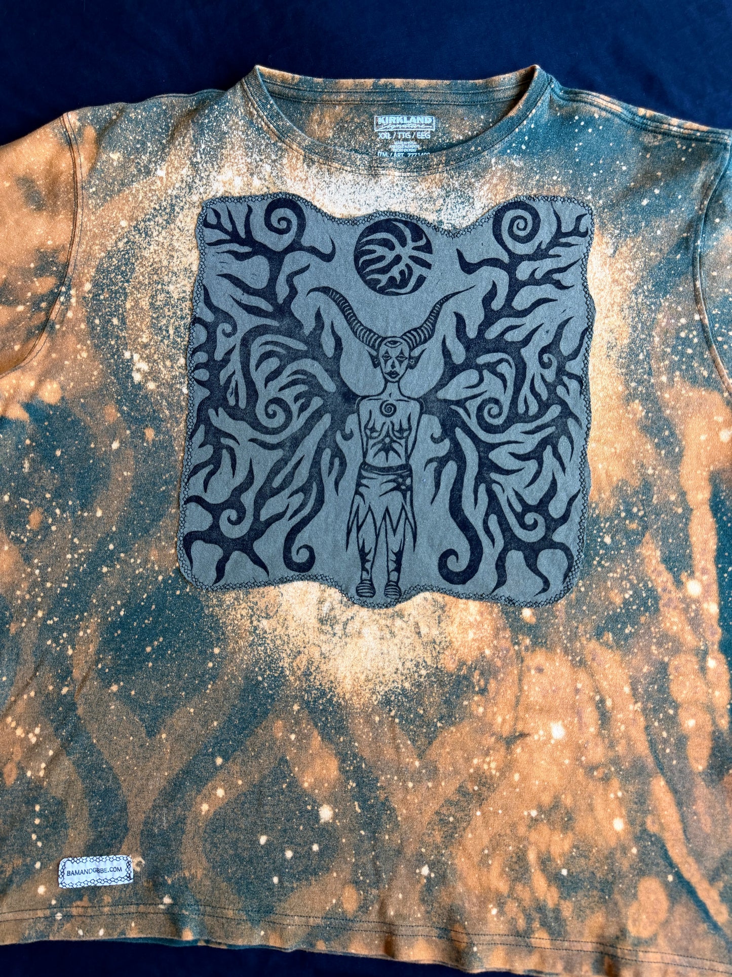 Moon goddess patch bleach dyed t-shirt