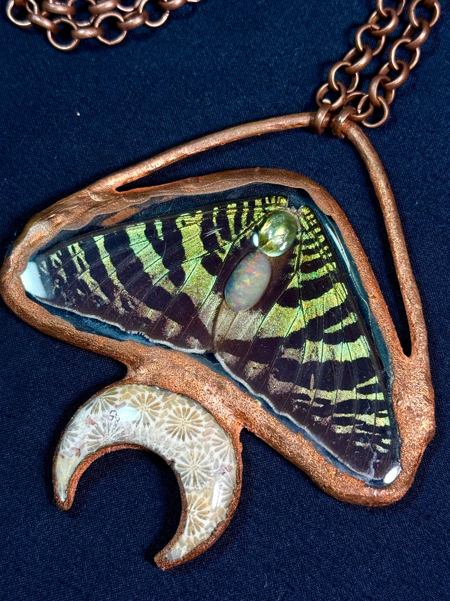 Fossil moon sunset moth amulet