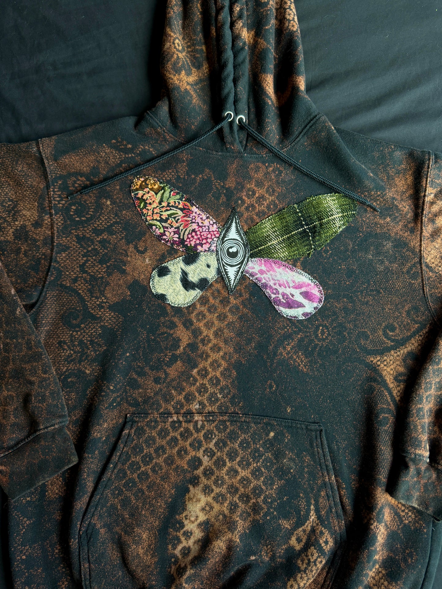 Butterfly + shape bleach dyed hoodie