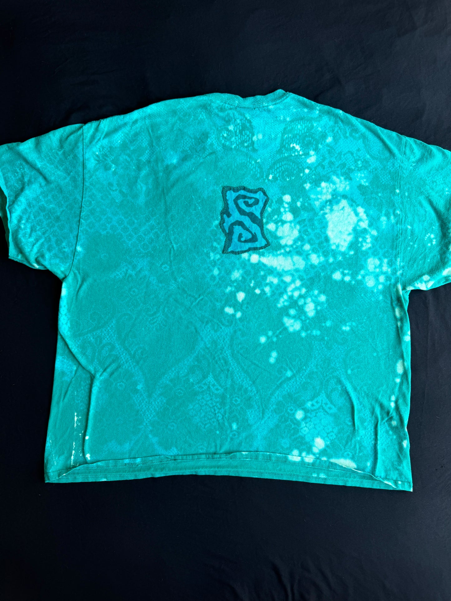 Moon goddess patch + shapes bleach dyed t-shirt