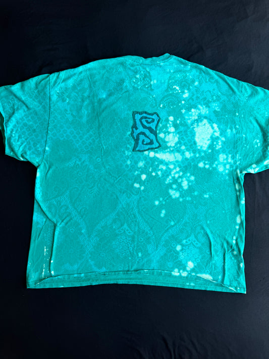 Moon goddess patch + shapes bleach dyed t-shirt