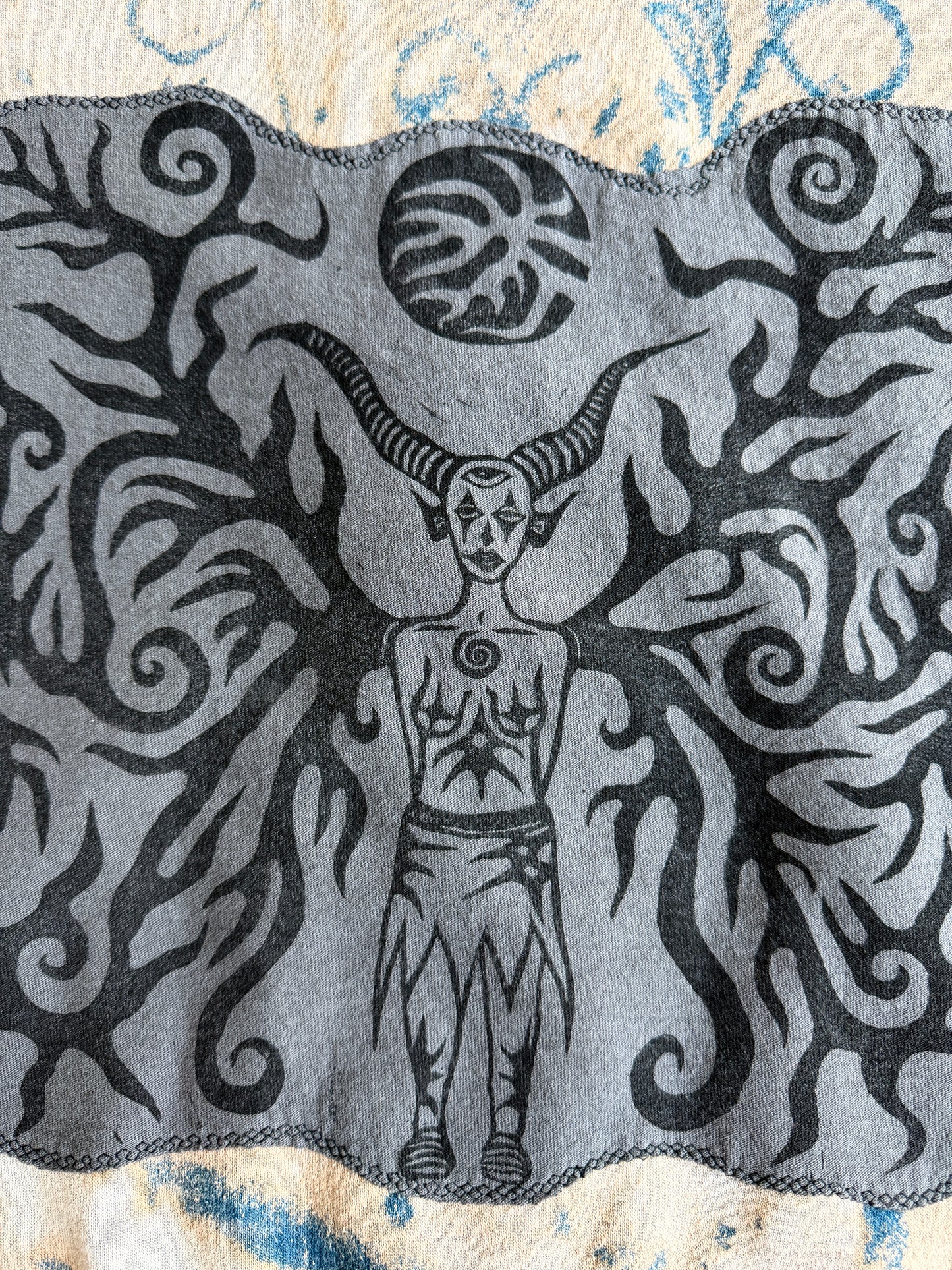 Moon goddess patch bleach dyed zip up hoodie