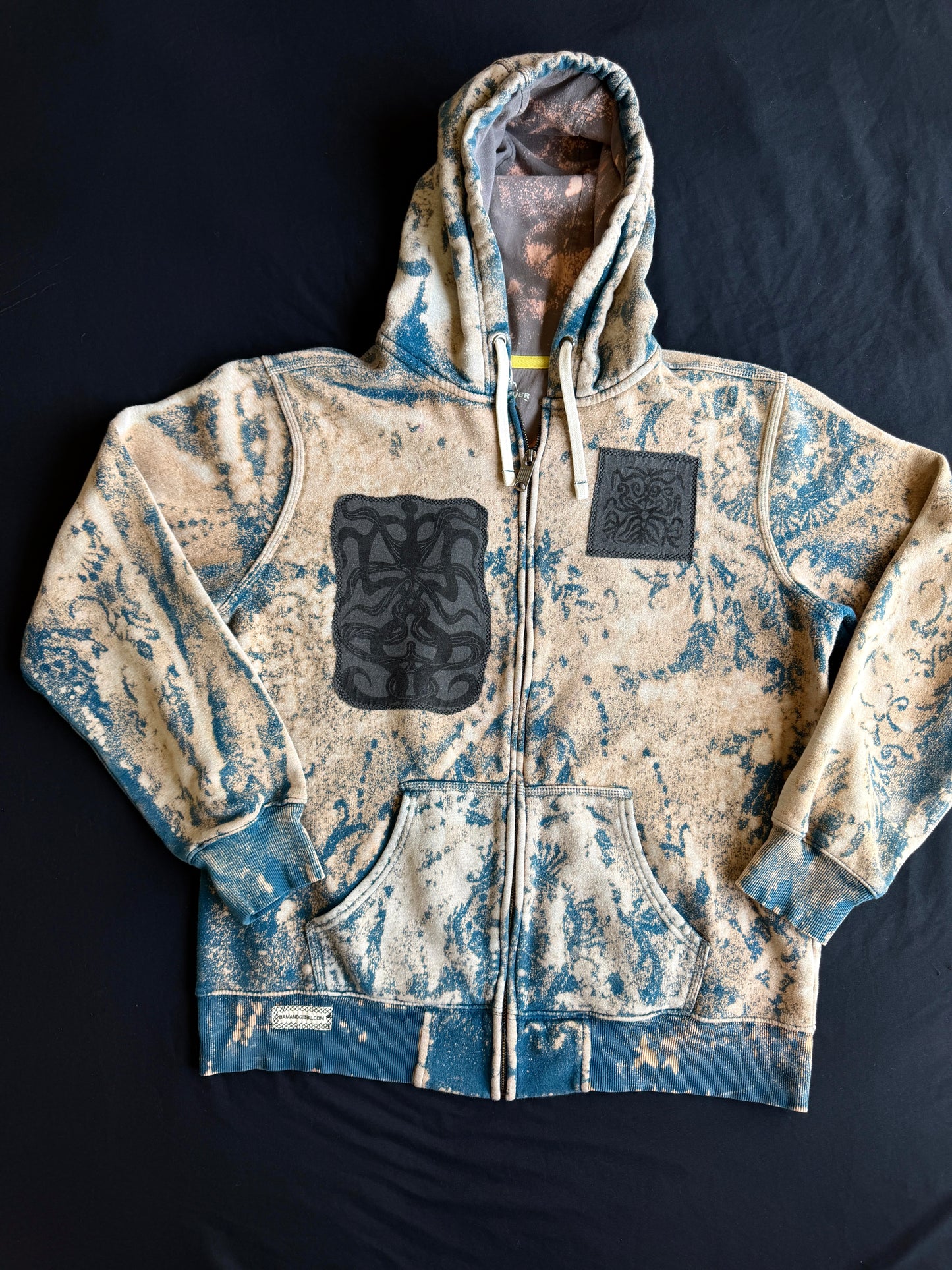 Moon goddess patch bleach dyed zip up hoodie