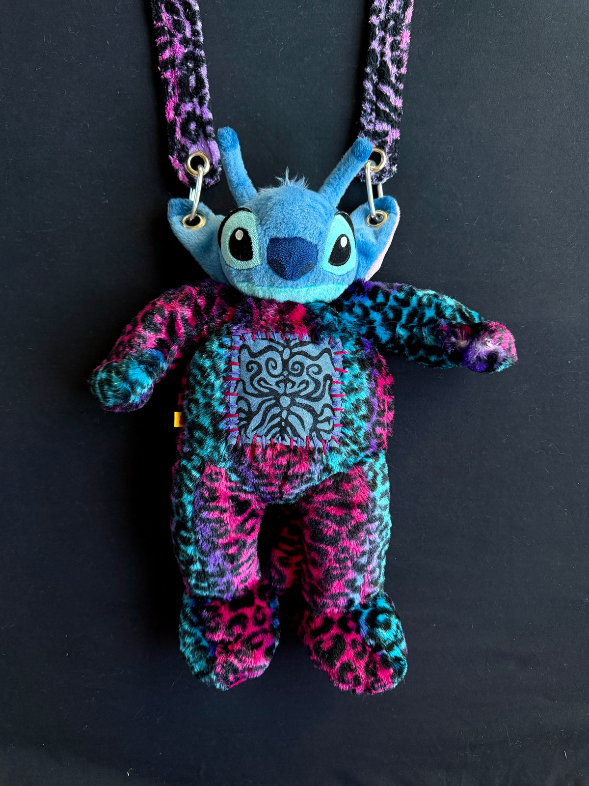 Stitch + pink and blue leopard hybrid side bag