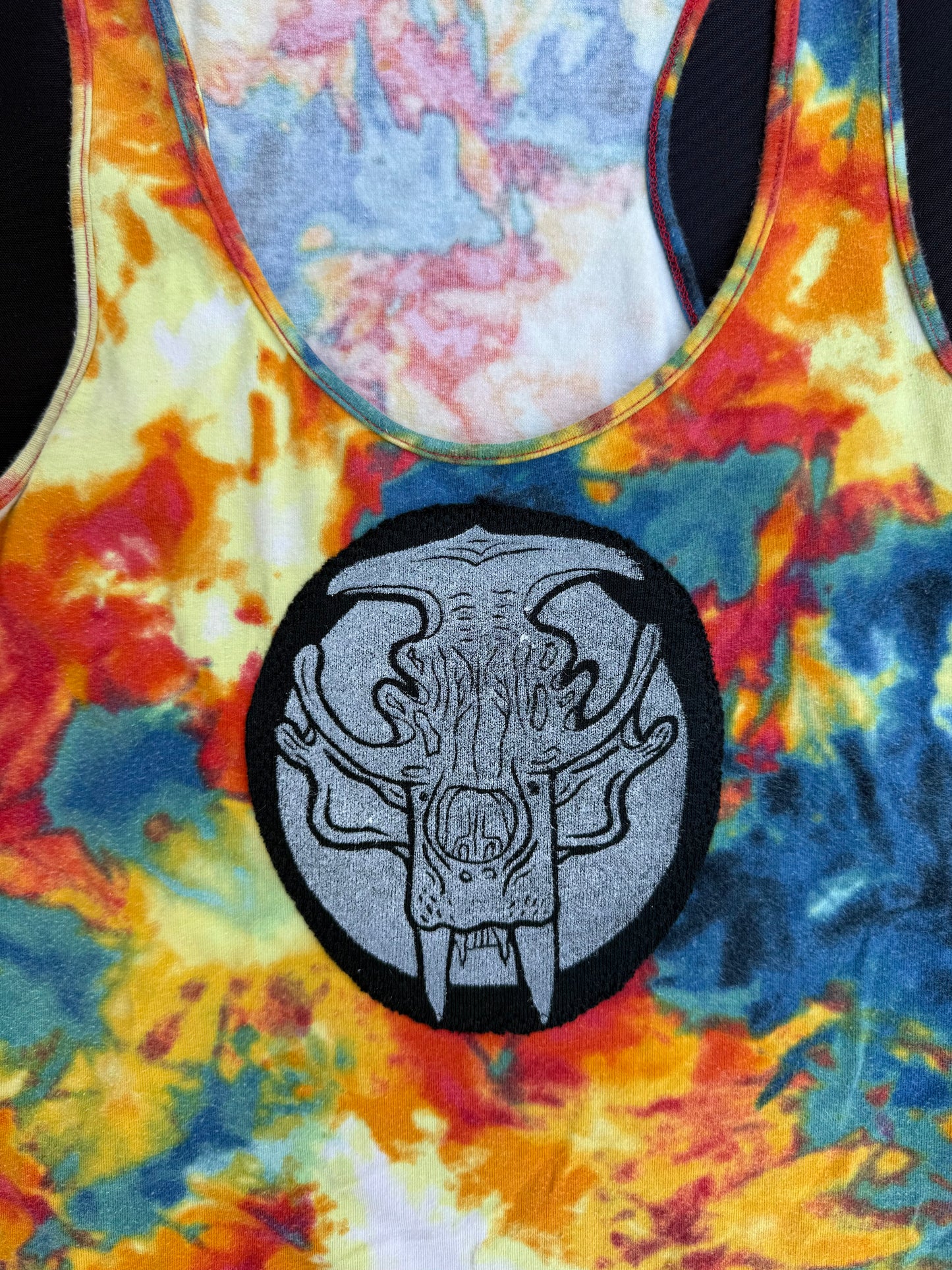 Polar bear skull patch tie dye tank top