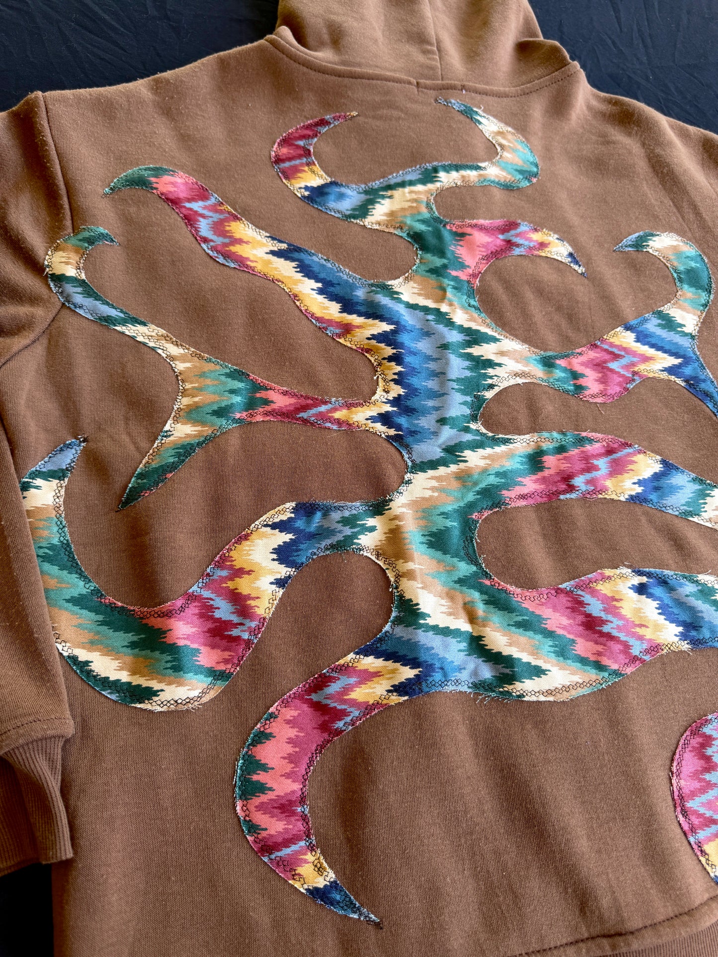 Brown sigil patch zip up hoodie