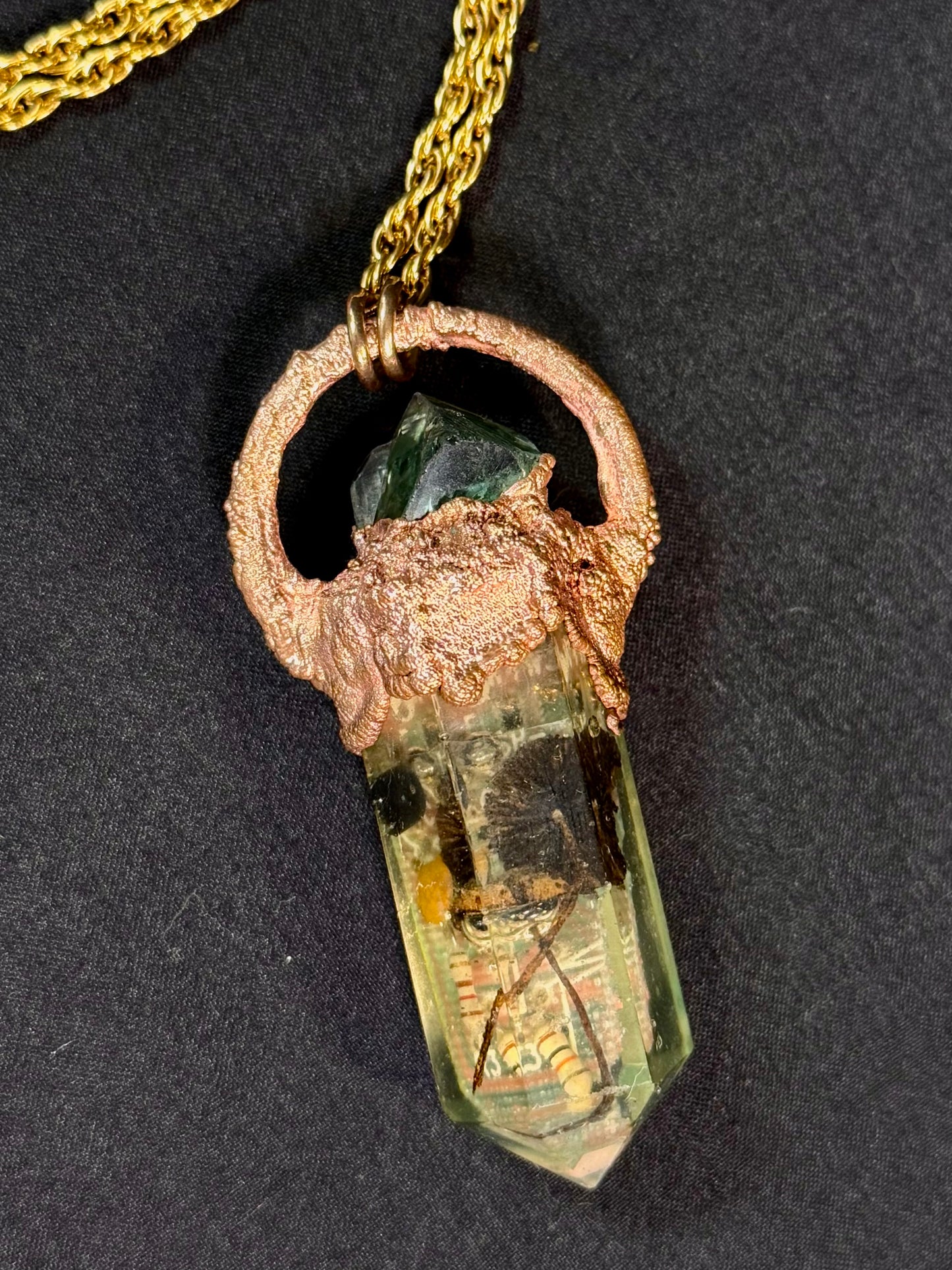 Cyber mushroom crystal with fluorite cube and opal