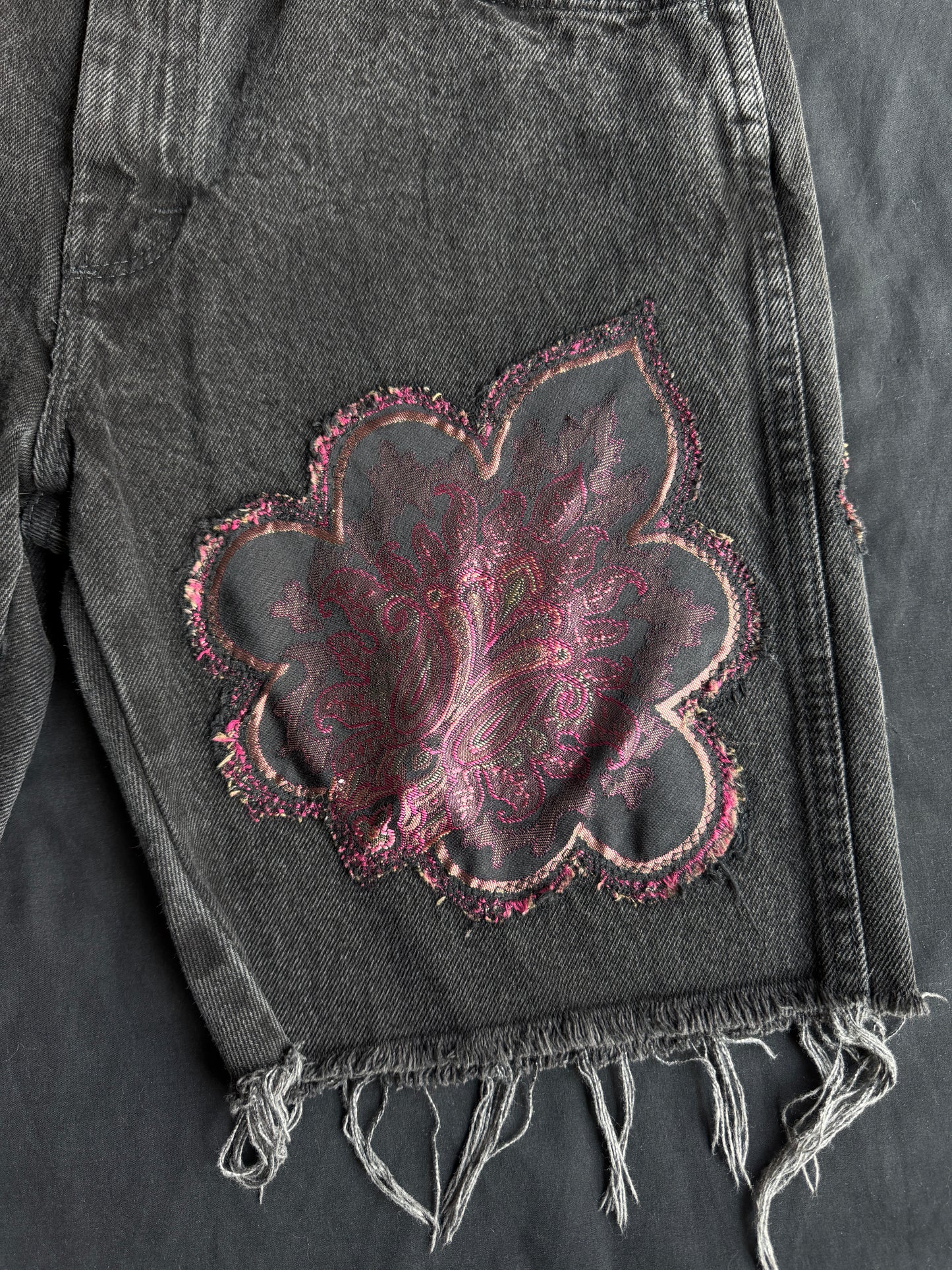Purple magic black jean shorts