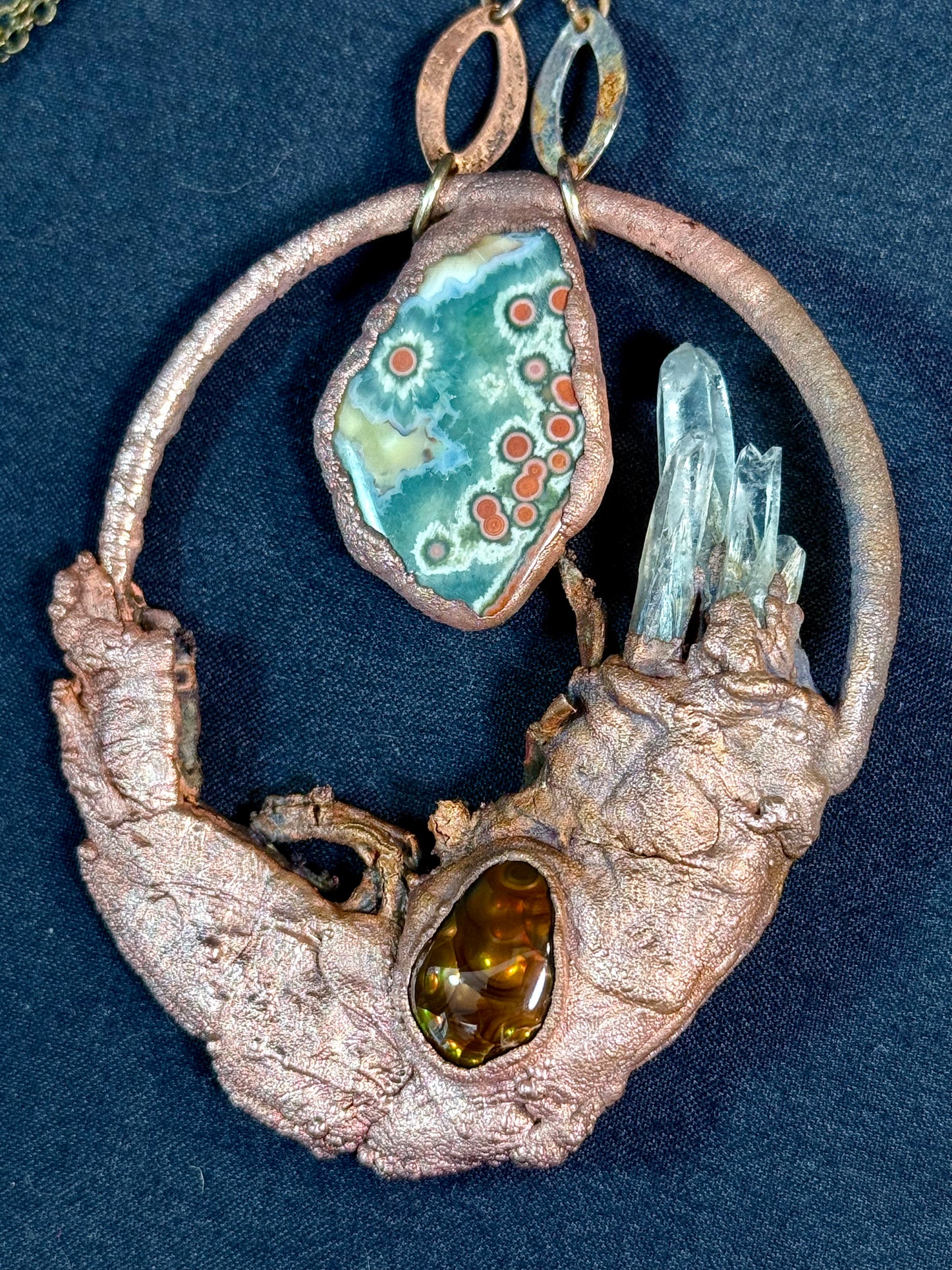 Fire agate shrimp amulet