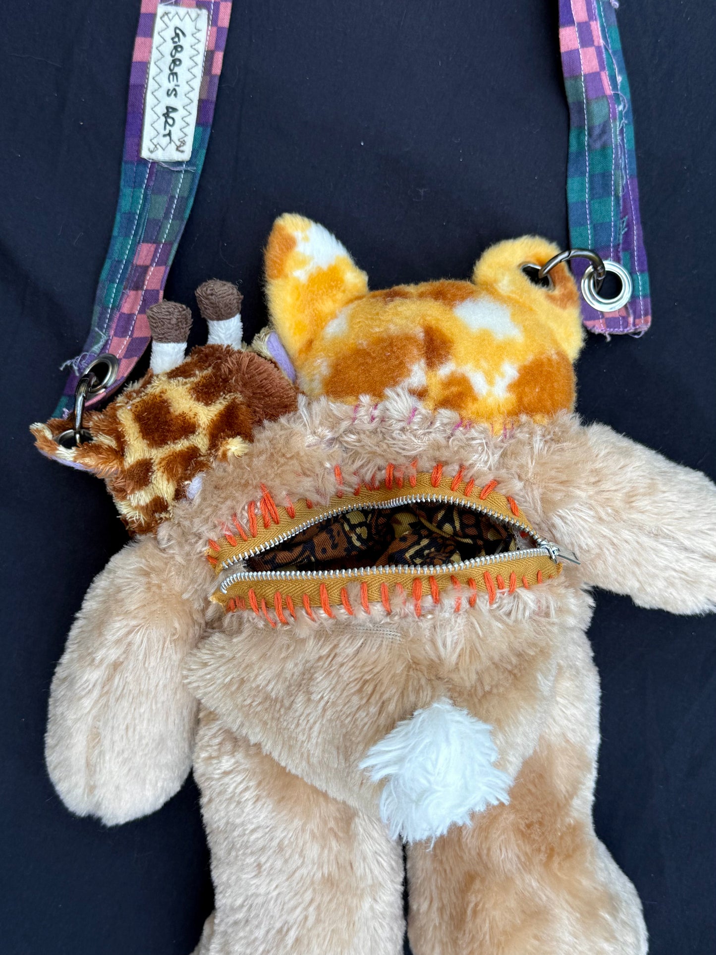 Two headed giraffe + fox hybrid side bag