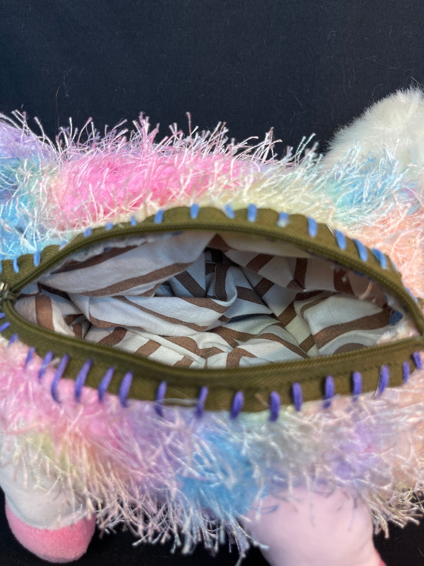 Owl + fuzzy rainbow llama keychain stash pouch