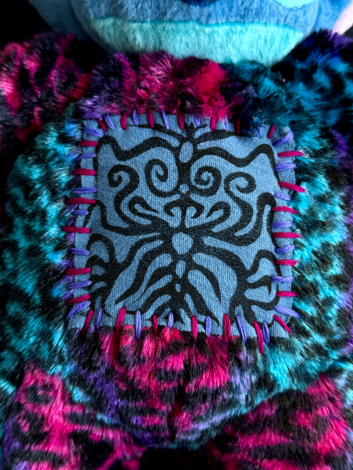 Stitch + pink and blue leopard hybrid side bag