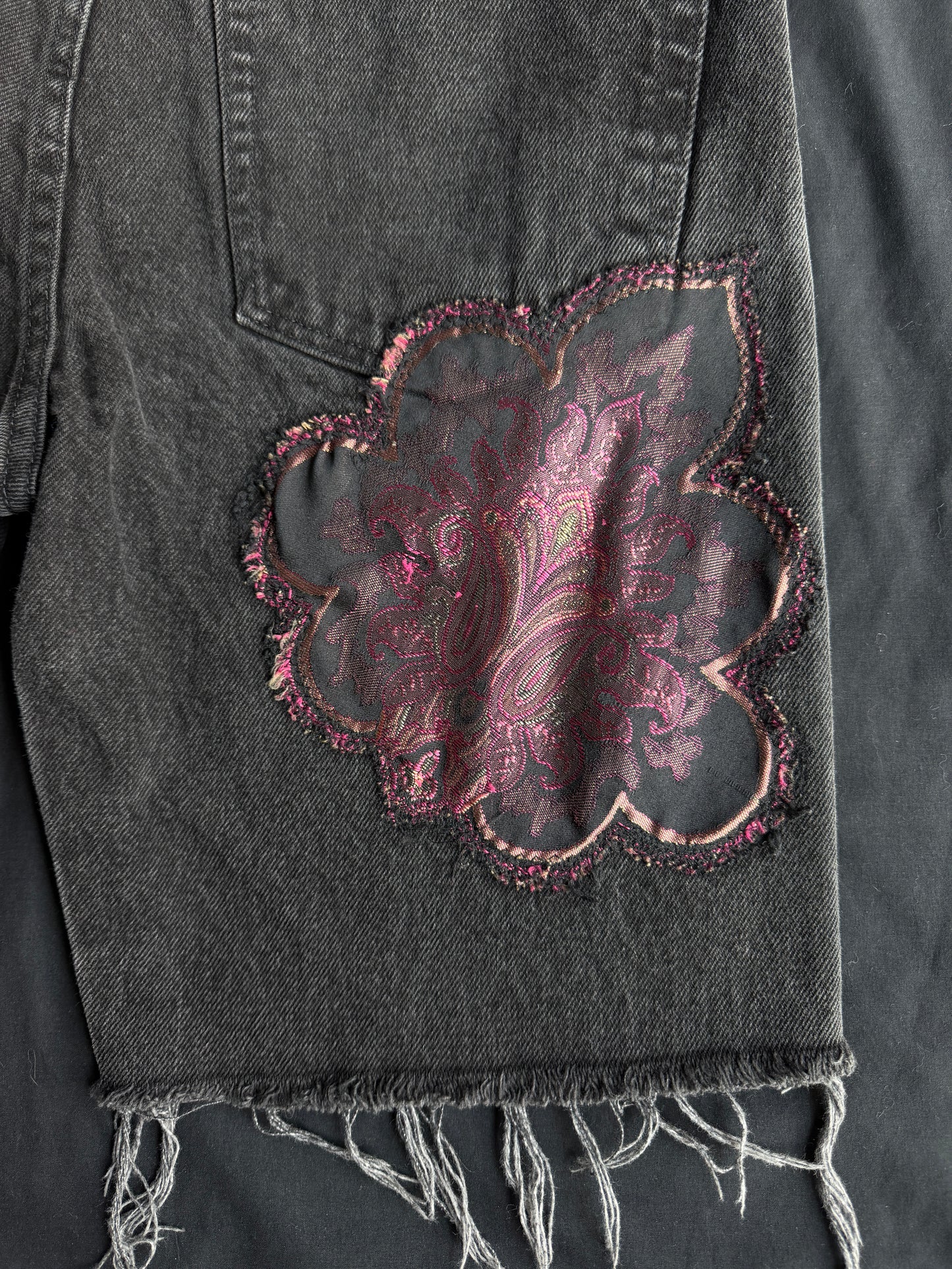 Purple magic black jean shorts
