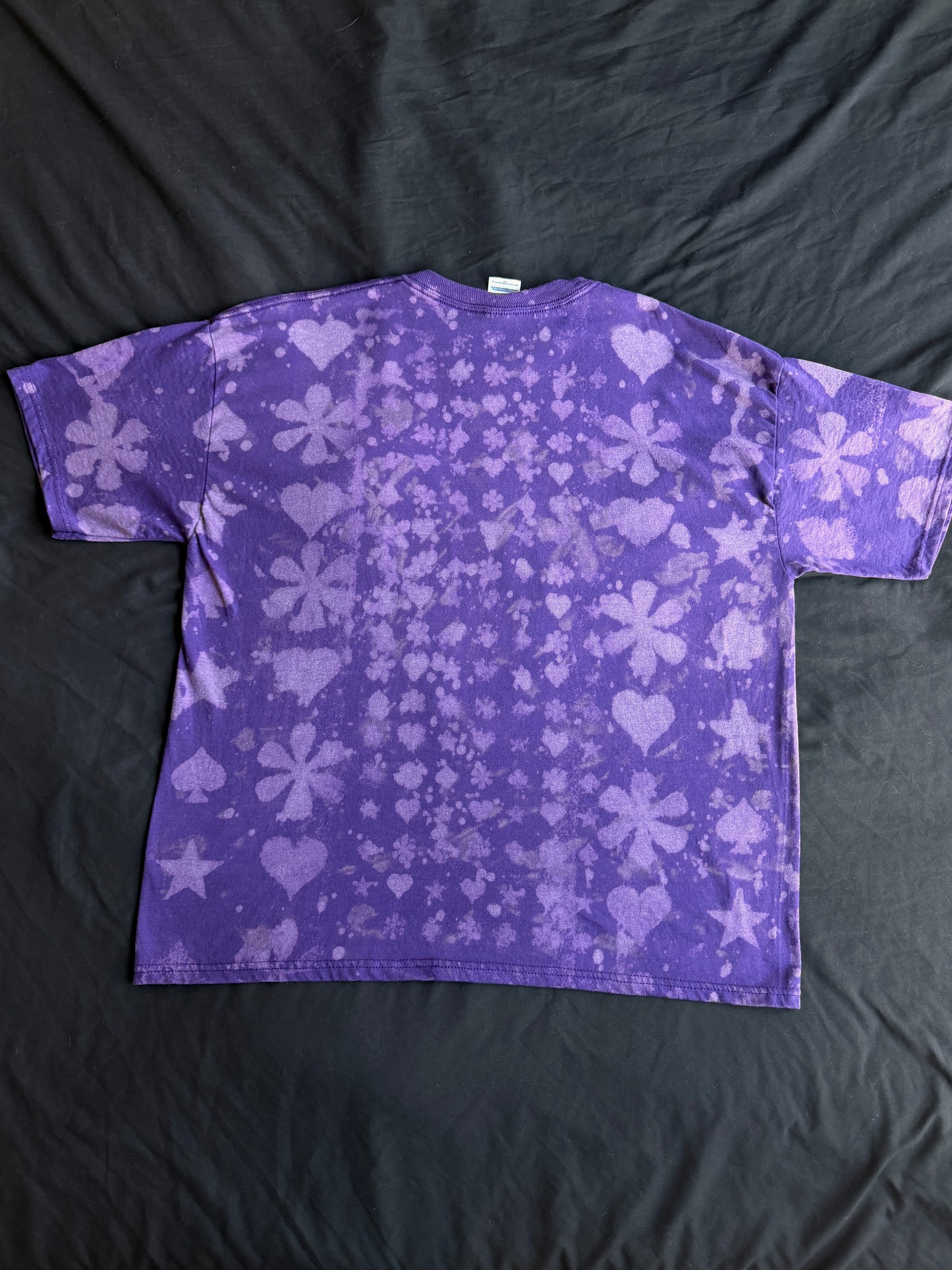 Purple clown patch bleach dyed t-shirt