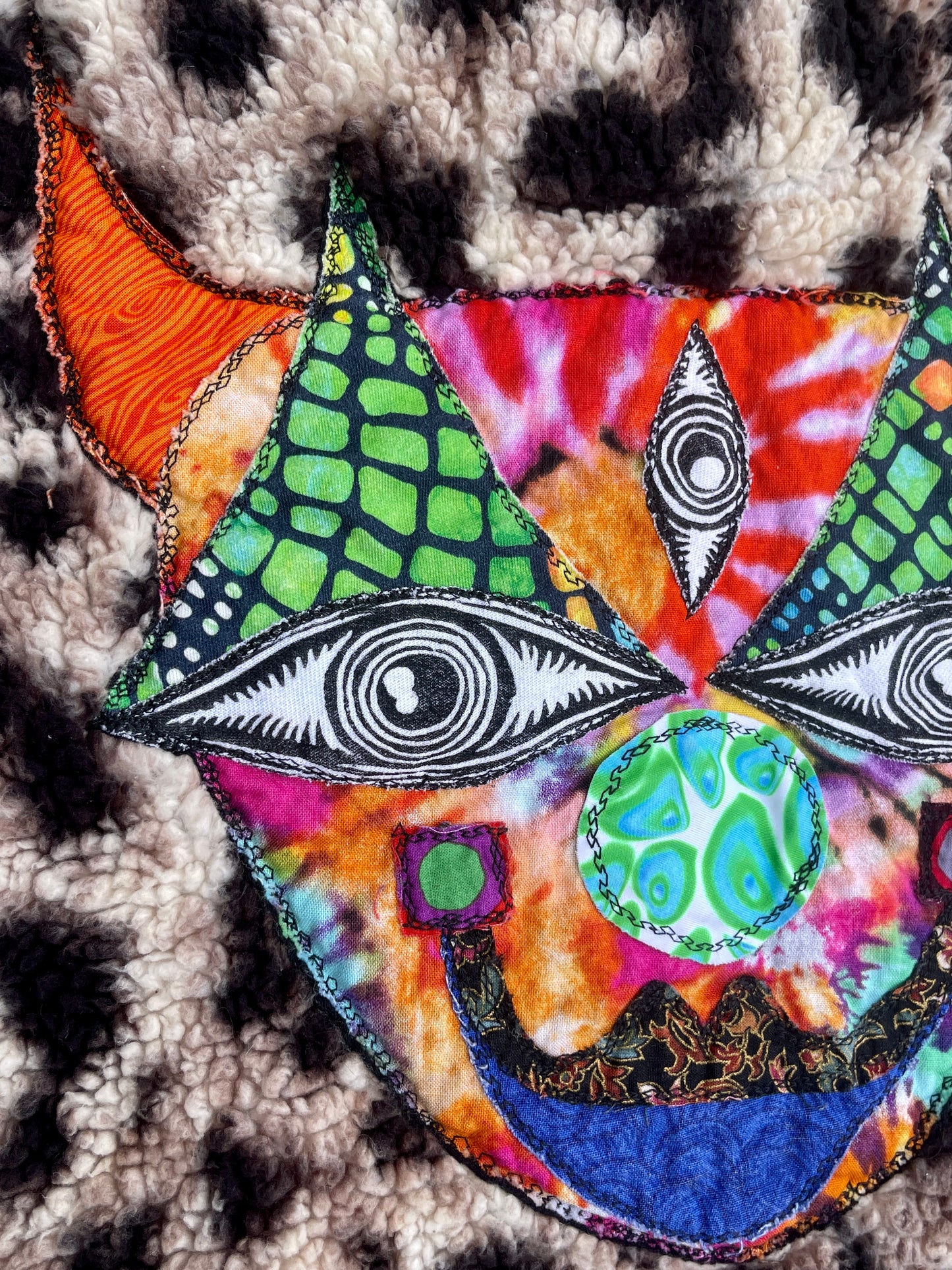 Leopard clown & mushroom fuzzy zip up jacket