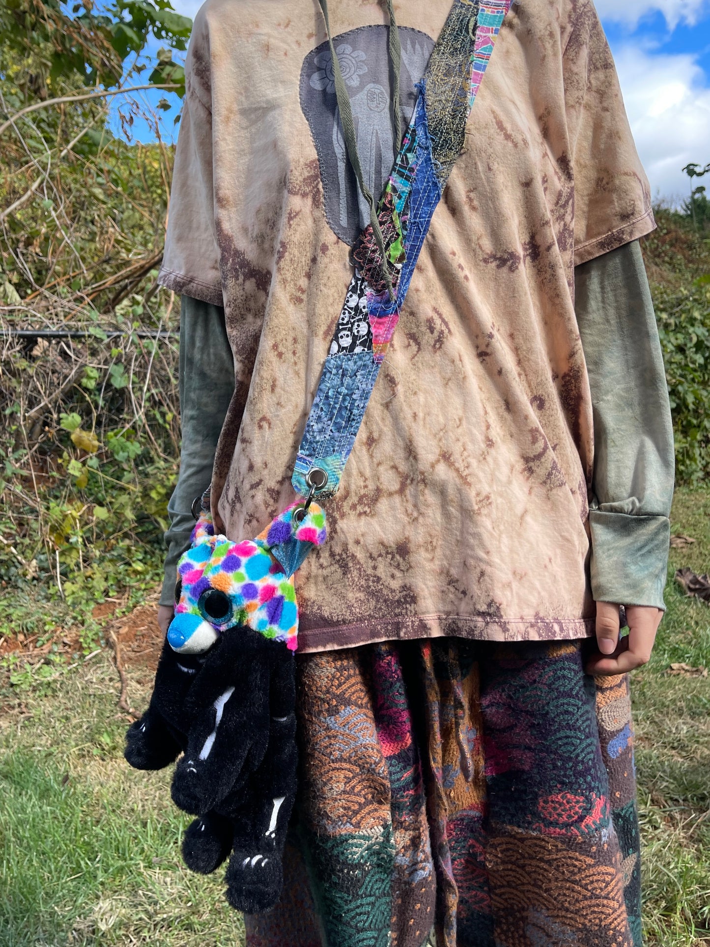 Rainbow skull dog hybrid side bag