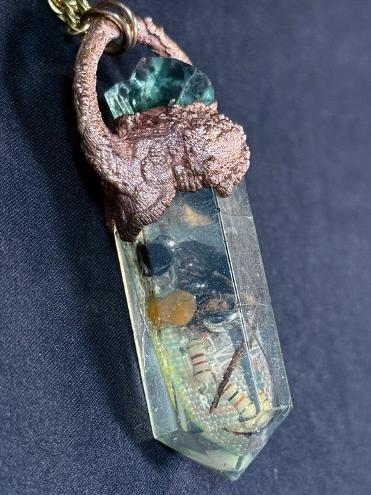 Cyber mushroom crystal with fluorite cube and opal