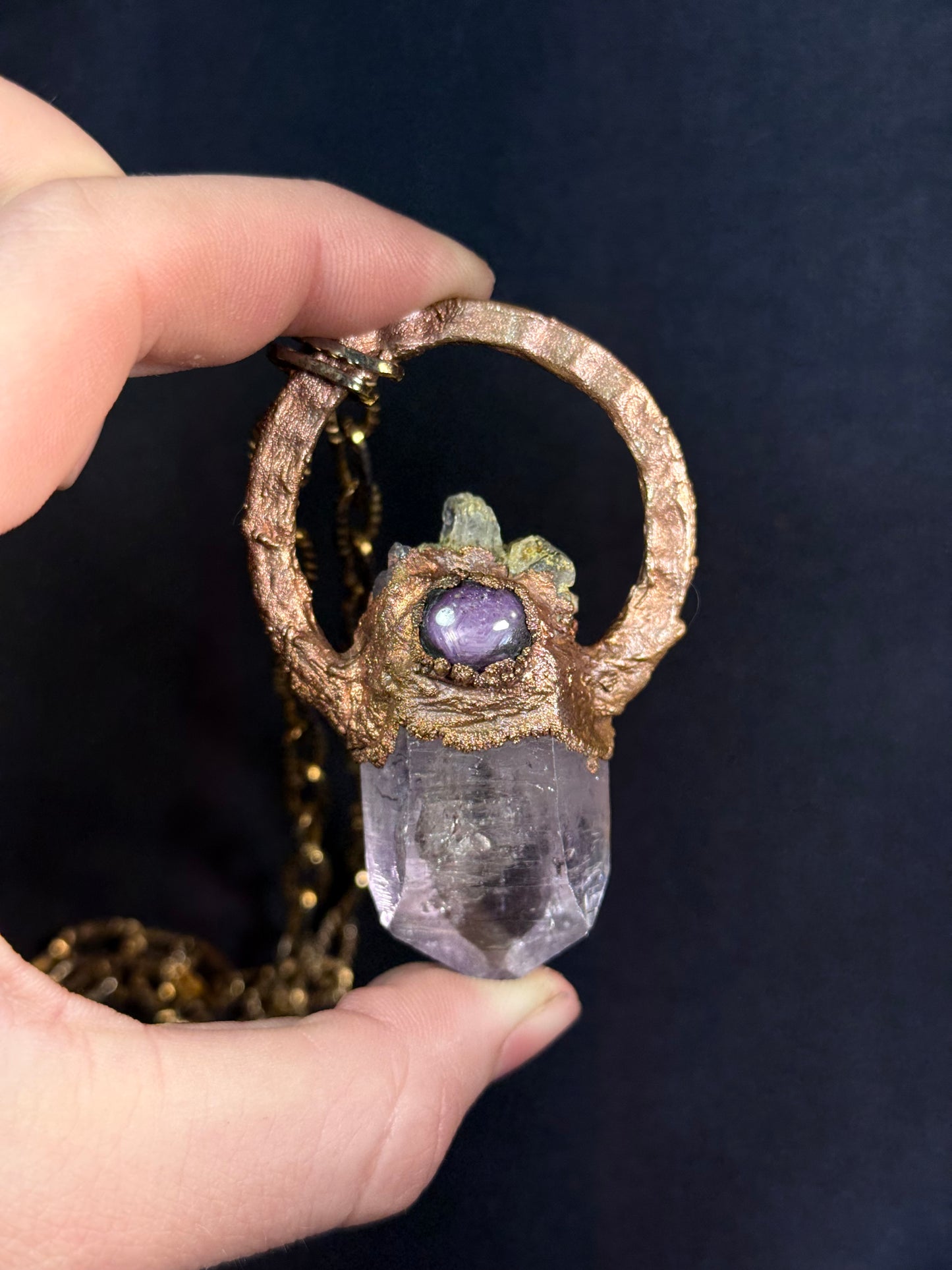 Star sapphire + amethyst amulet