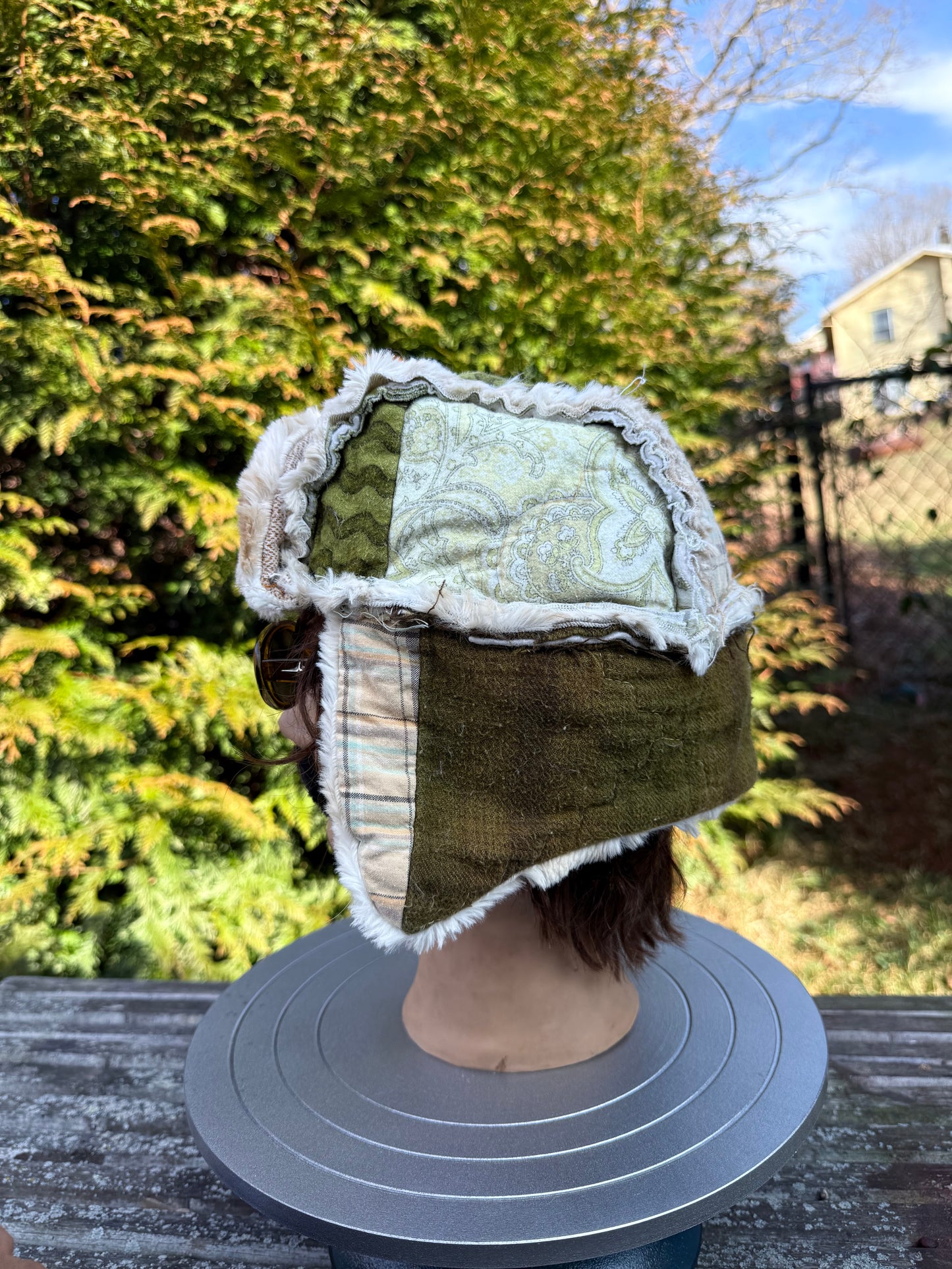 Green patchwork ushanka