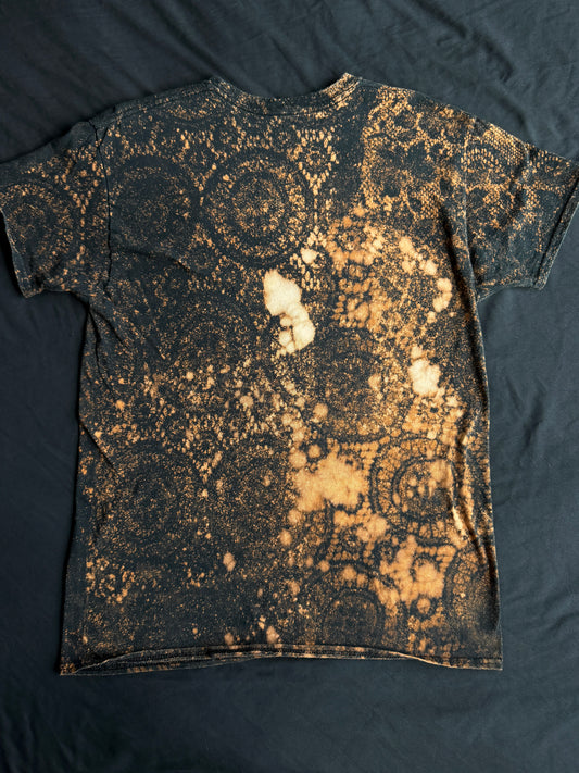 Spiral patch bleach dyed t-shirt