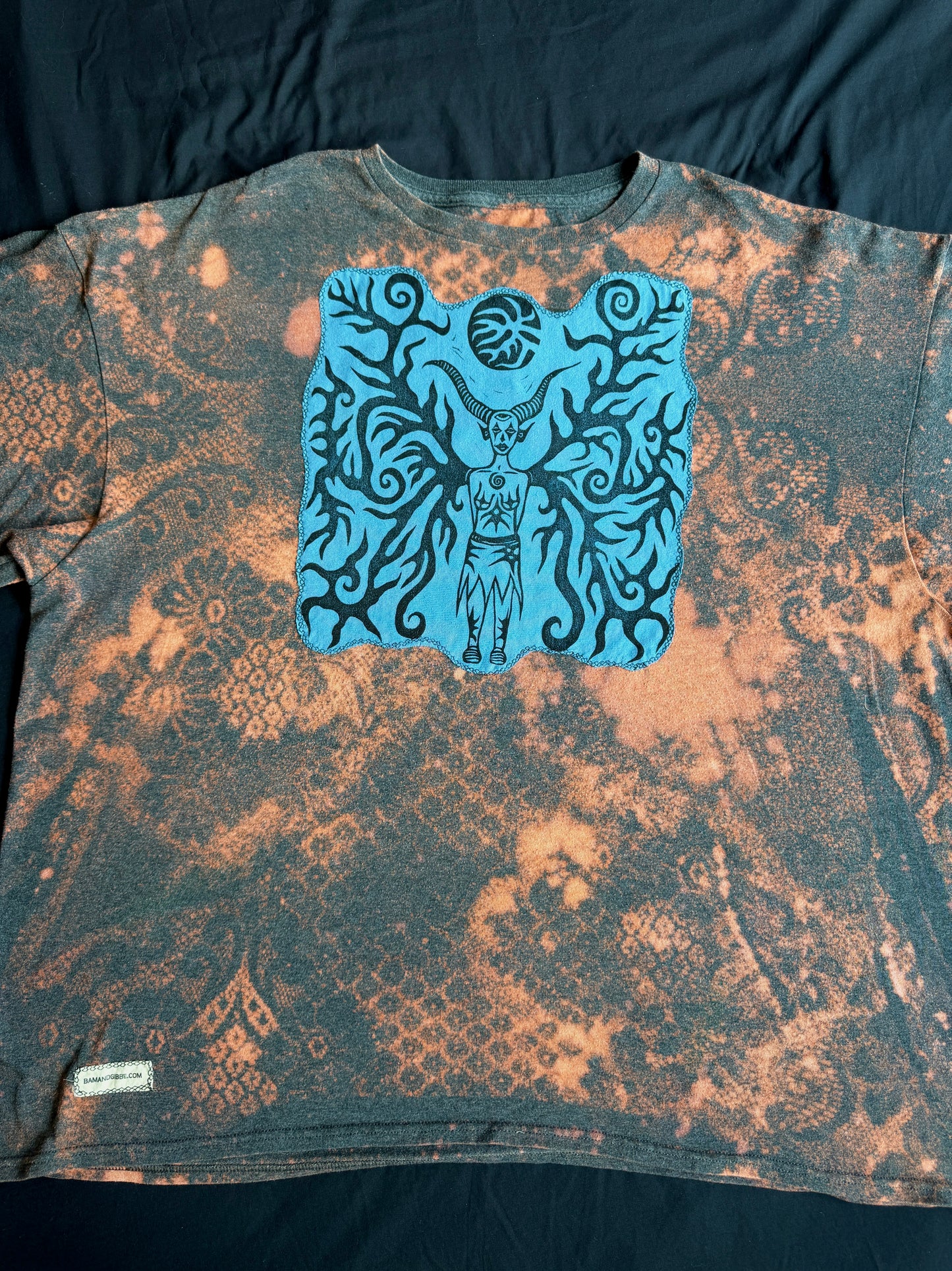 Moon goddess mushroom bleach dyed t-shirt