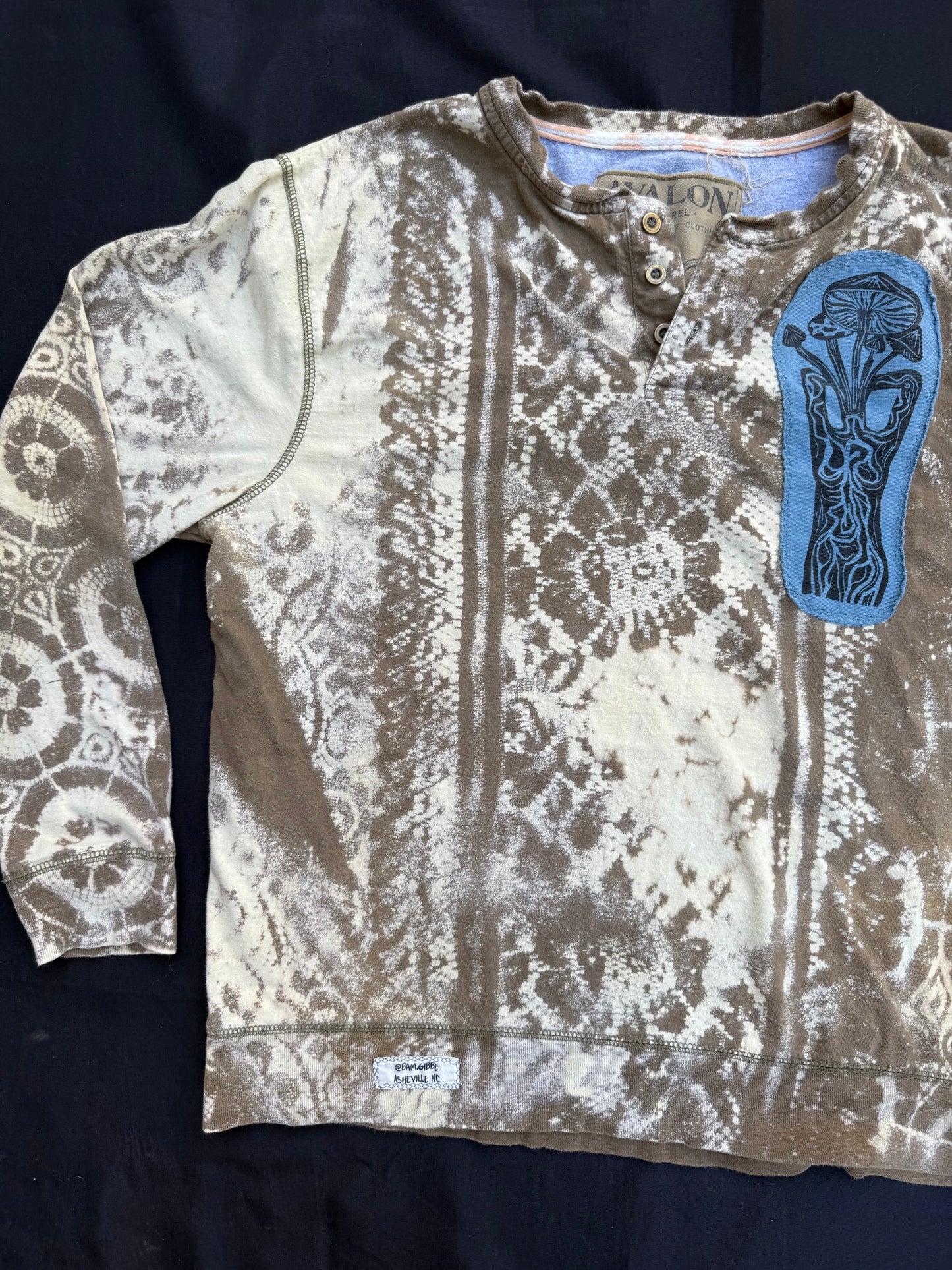 Mushroom lady patch bleach dyed shirt