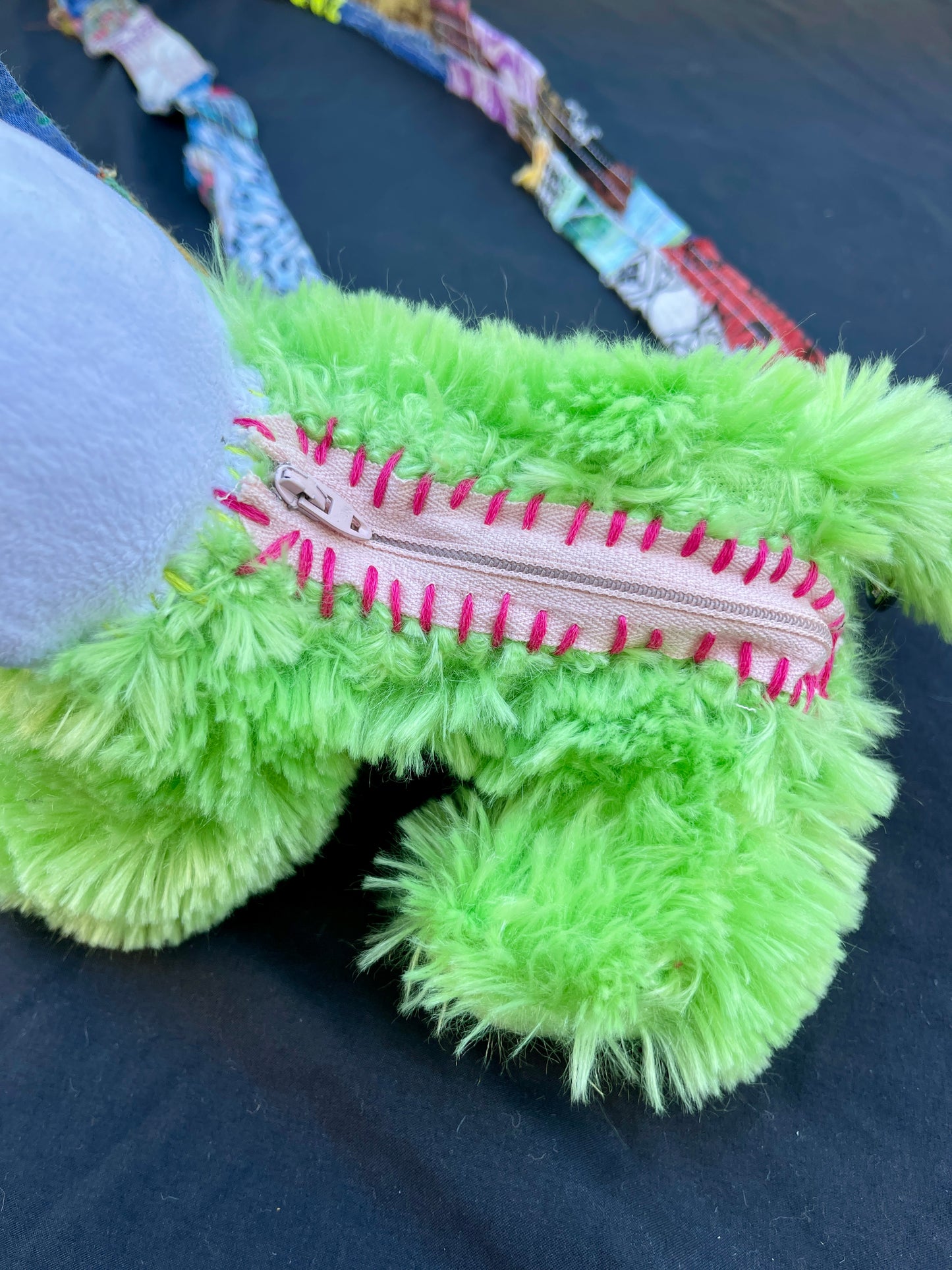 Hello Kitty + fuzzy green hybrid mini side bag