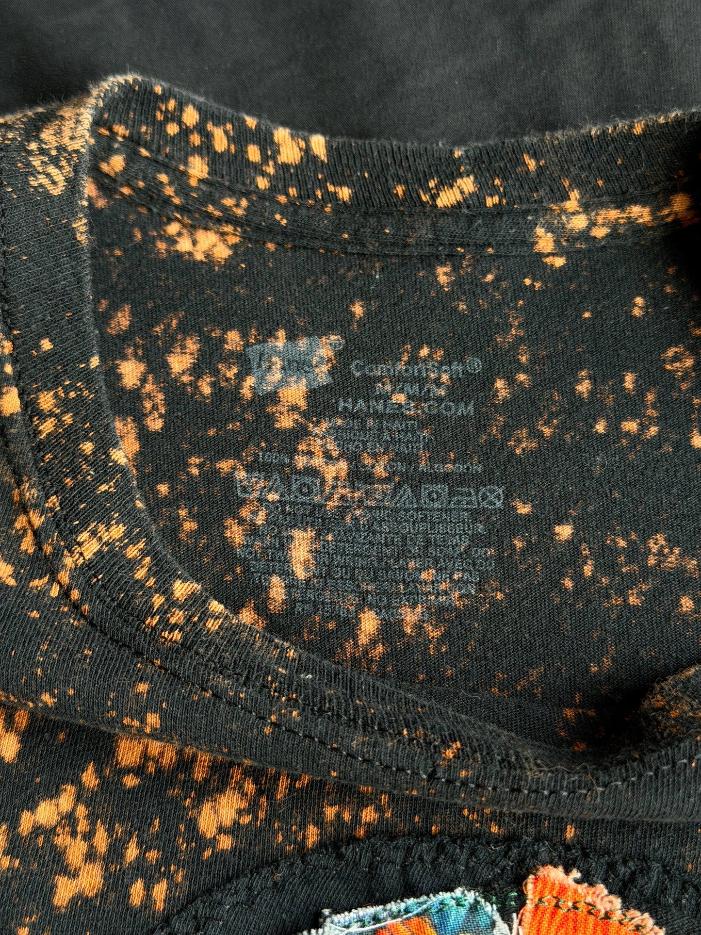 Spiral patch bleach dyed t-shirt
