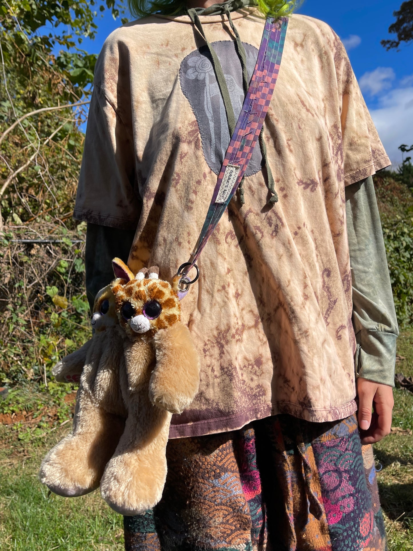 Two headed giraffe + fox hybrid side bag