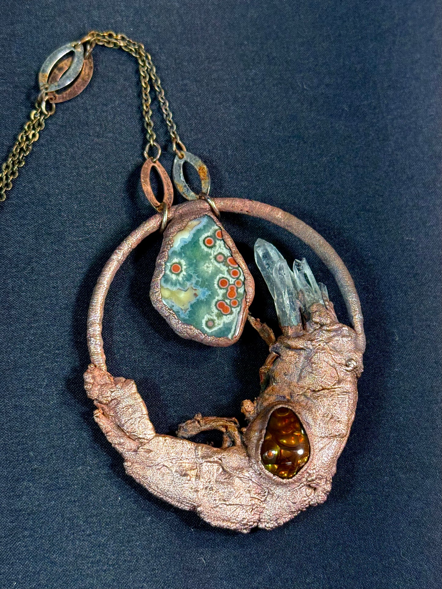 Fire agate shrimp amulet