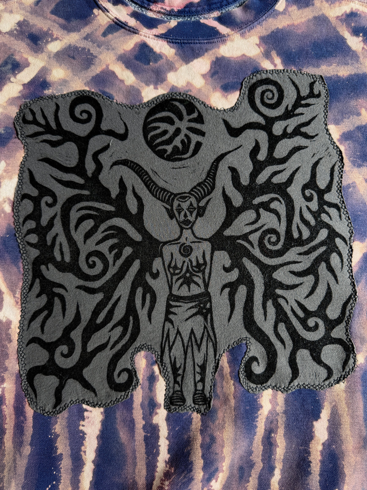 Moon goddess patch bleach dyed crewneck