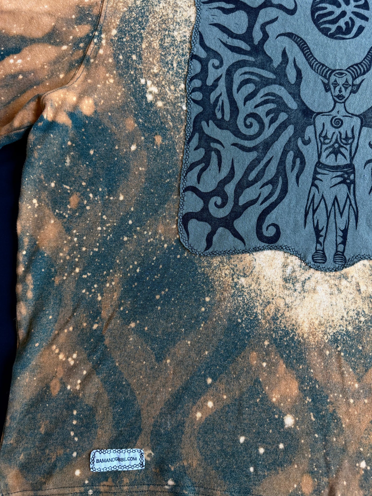 Moon goddess patch bleach dyed t-shirt