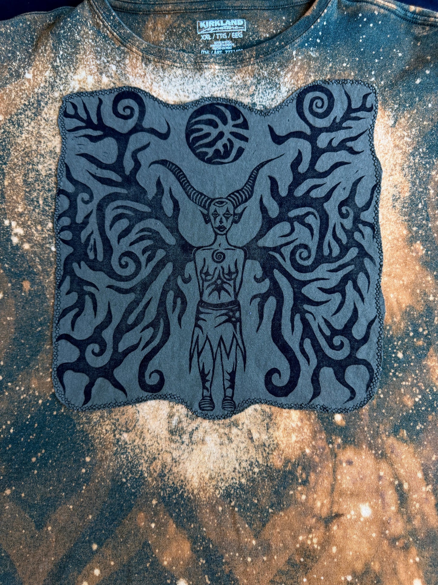 Moon goddess patch bleach dyed t-shirt