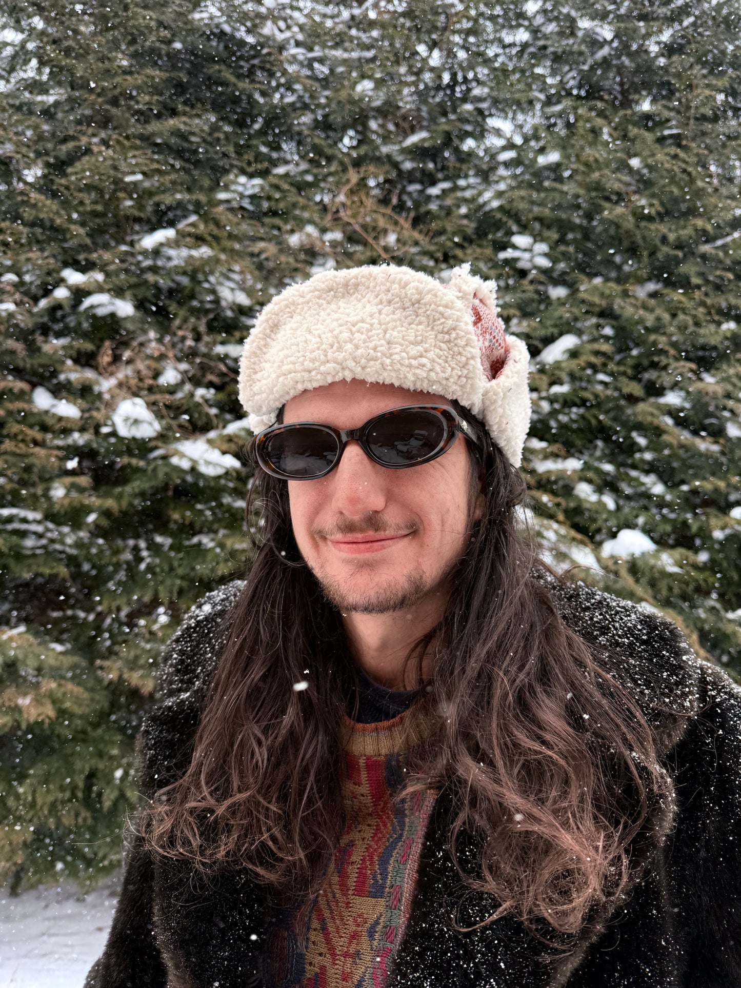 Pink square ushanka with fluffy lining