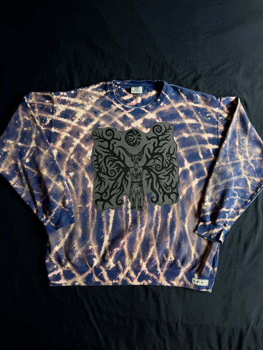 Moon goddess patch bleach dyed crewneck