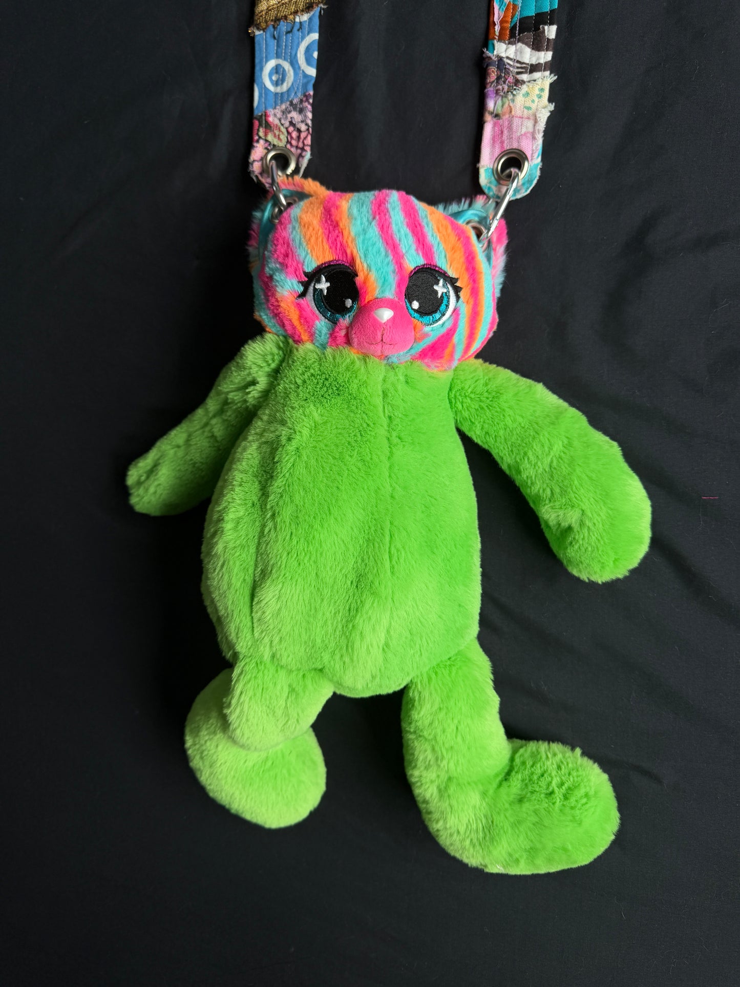Colorful cat + dino hybrid side bag