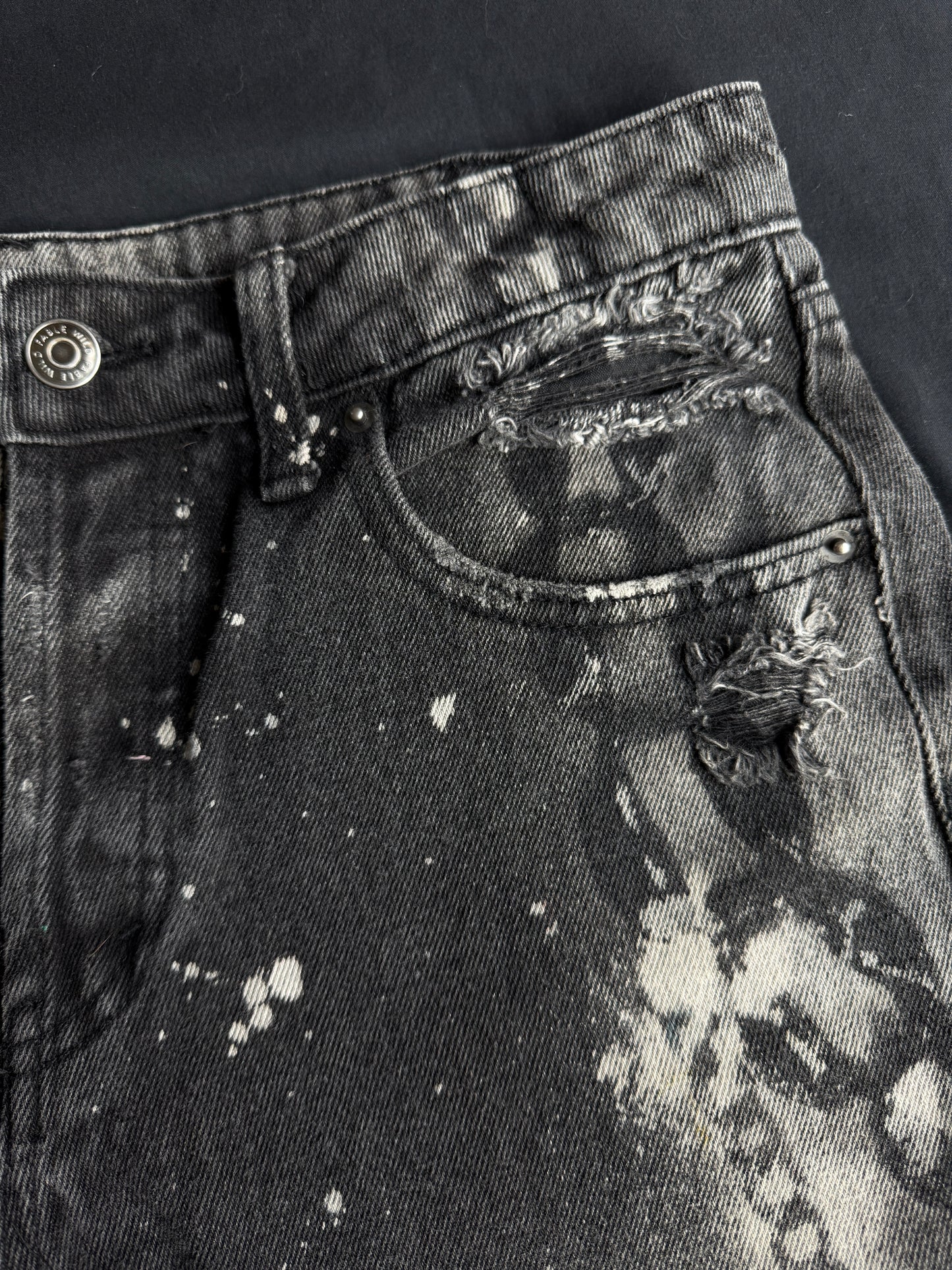 Chain bleach dyed black jean shorts