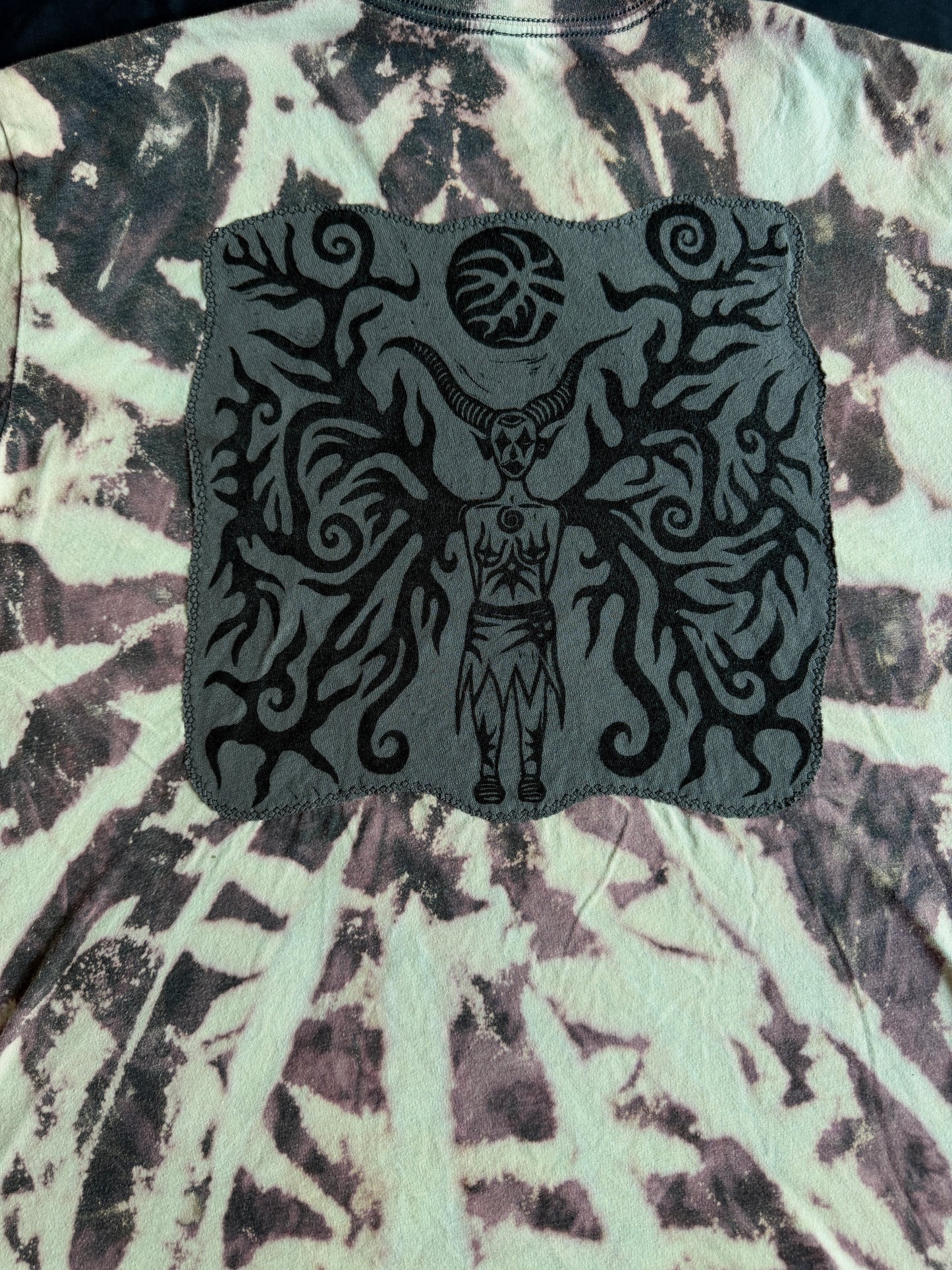 Beetle + moon goddess bleach dyed t-shirt