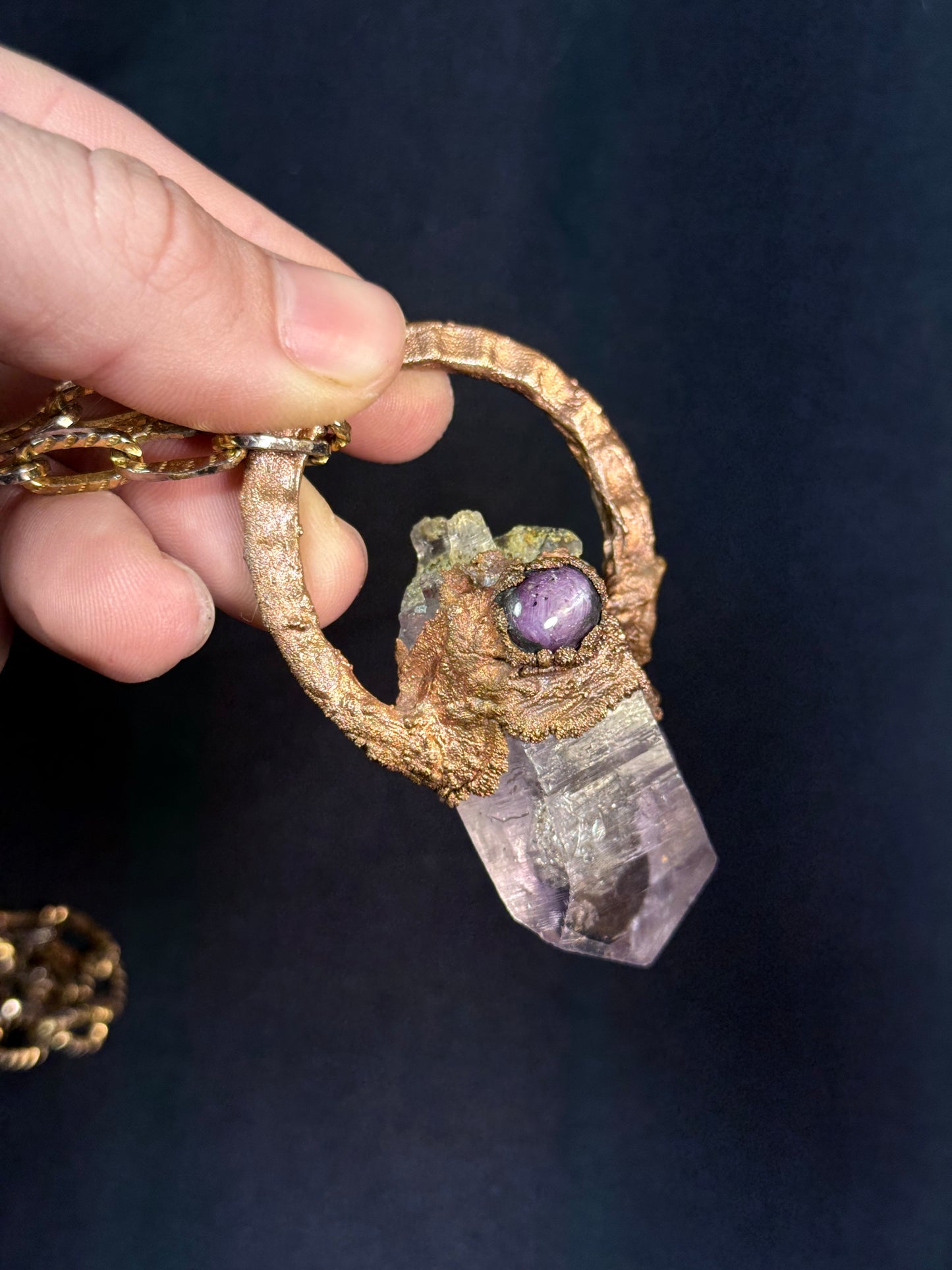 Star sapphire + amethyst amulet