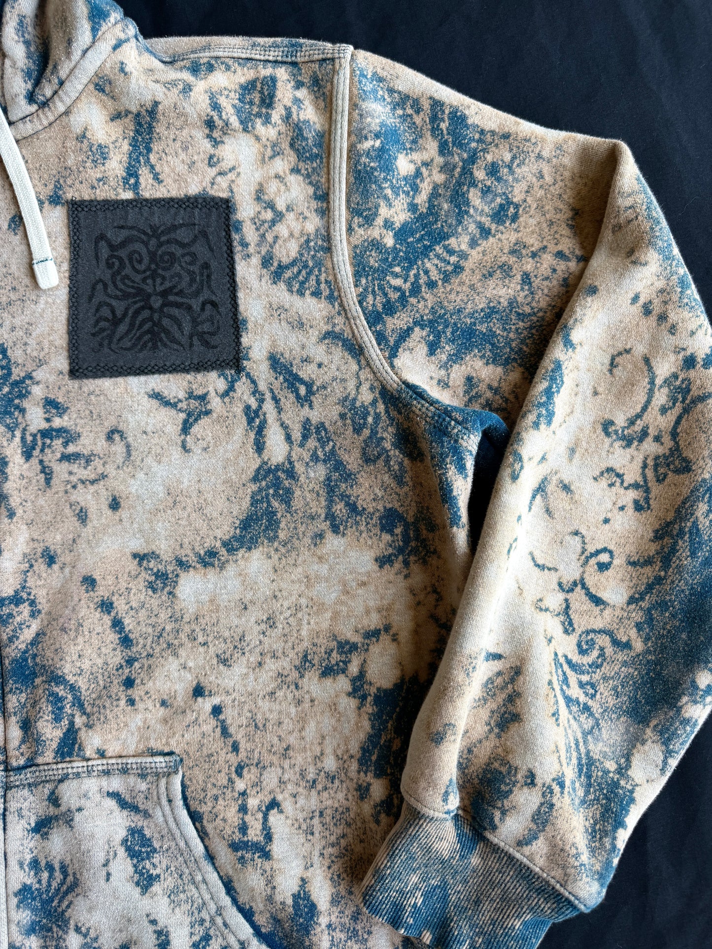 Moon goddess patch bleach dyed zip up hoodie