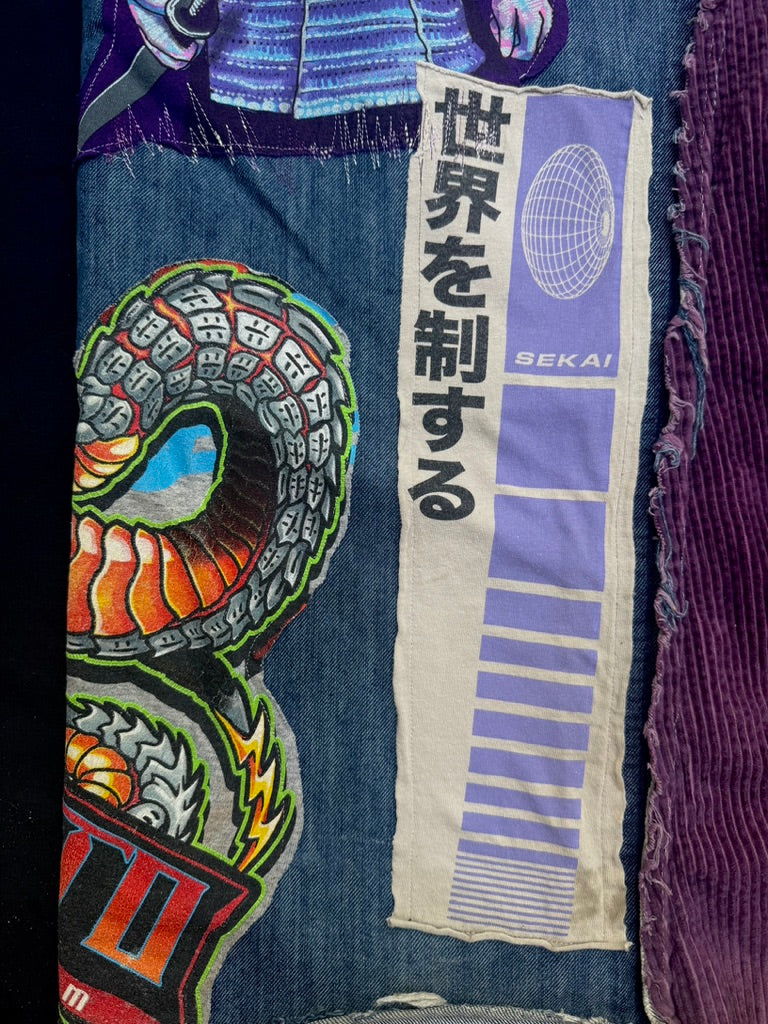 Purple collaged denim with added corduroy flair
